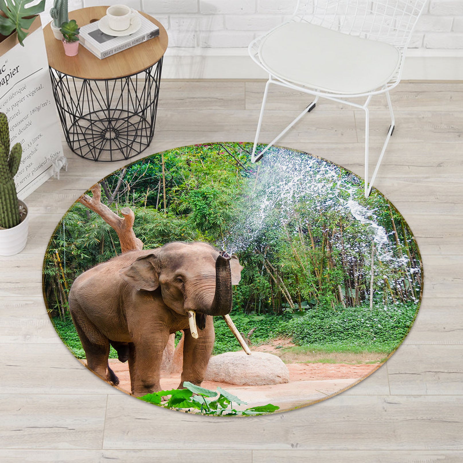 3D Elephant 37212 Animal Round Non Slip Rug Mat