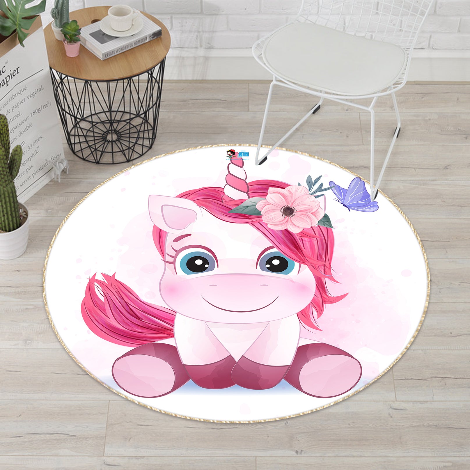 3D Pink Unicorn 74228 Round Non Slip Rug Mat