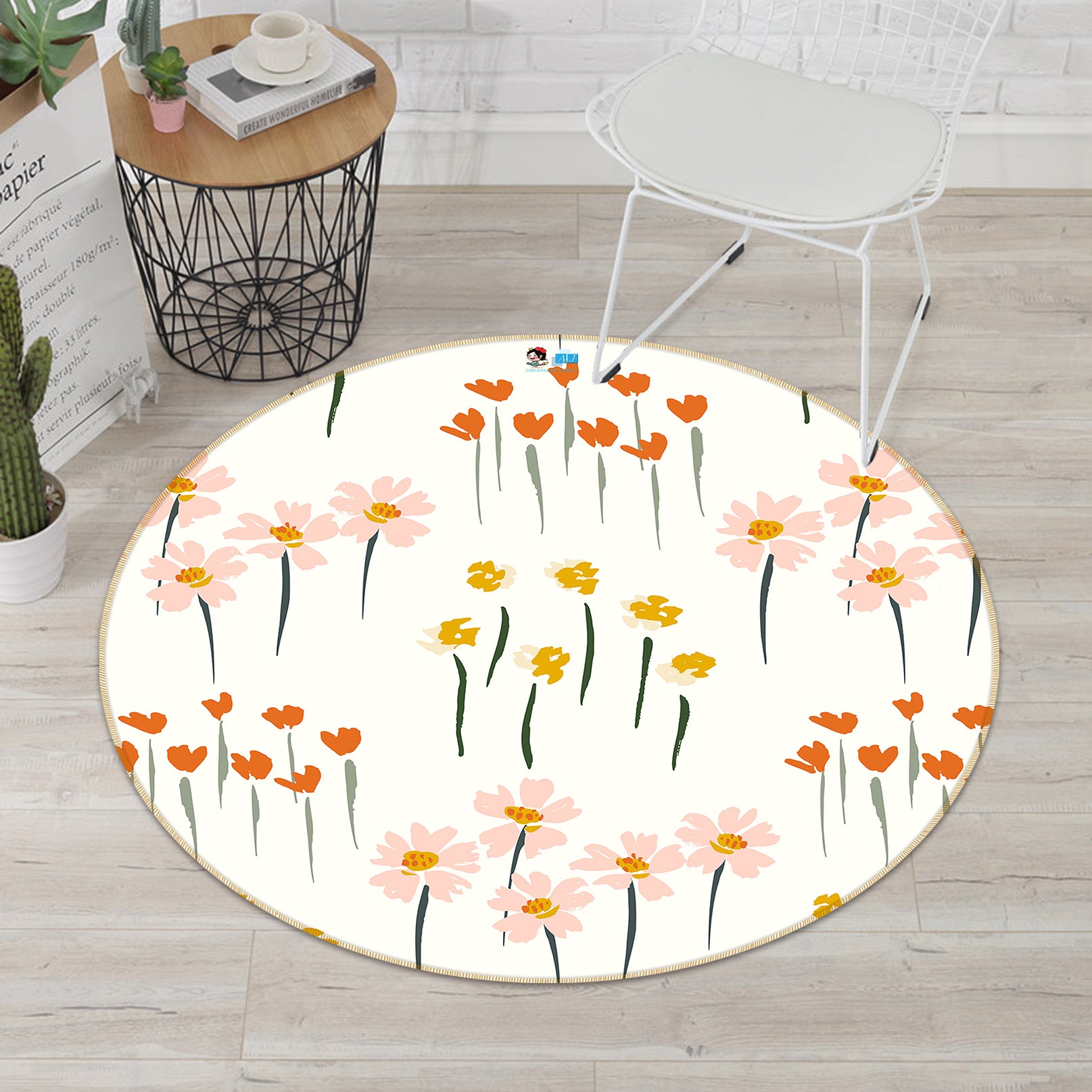 3D Small Flower Pattern 10517 Kashmira Jayaprakash Rug Round Non Slip Rug Mat