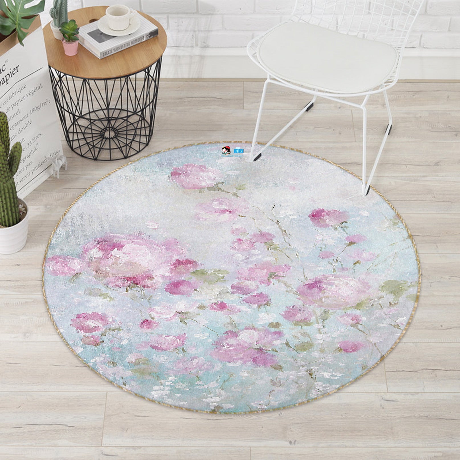 3D Flower Bush Pink 1127 Debi Coules Rug Round Non Slip Rug Mat