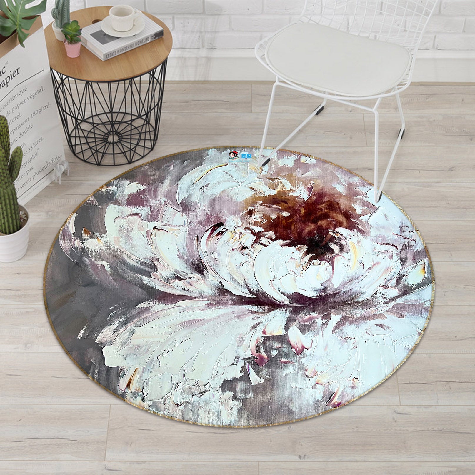 3D Watercolor Flowers 3901 Skromova Marina Rug Round Non Slip Rug Mat