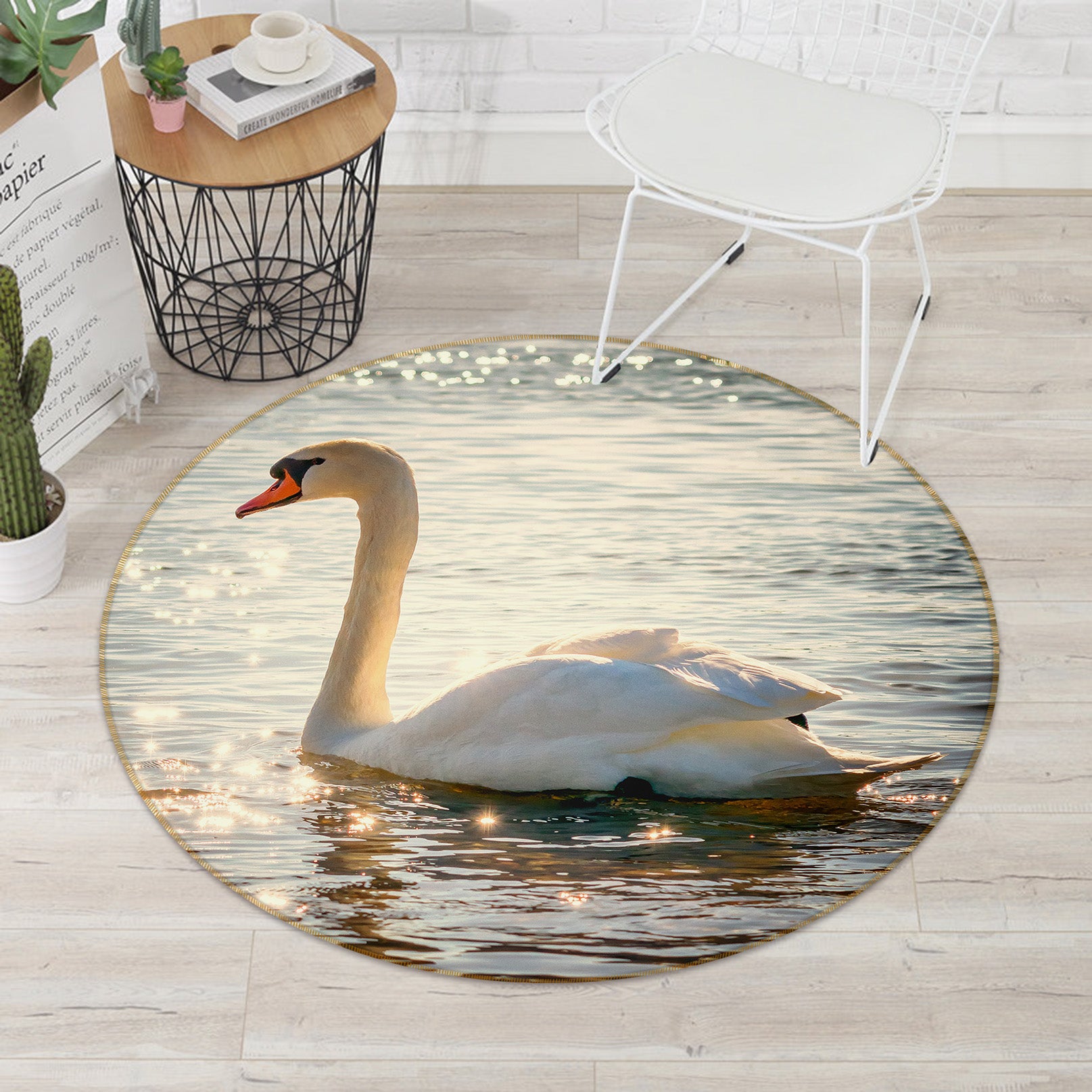 3D Swan 82051 Animal Round Non Slip Rug Mat