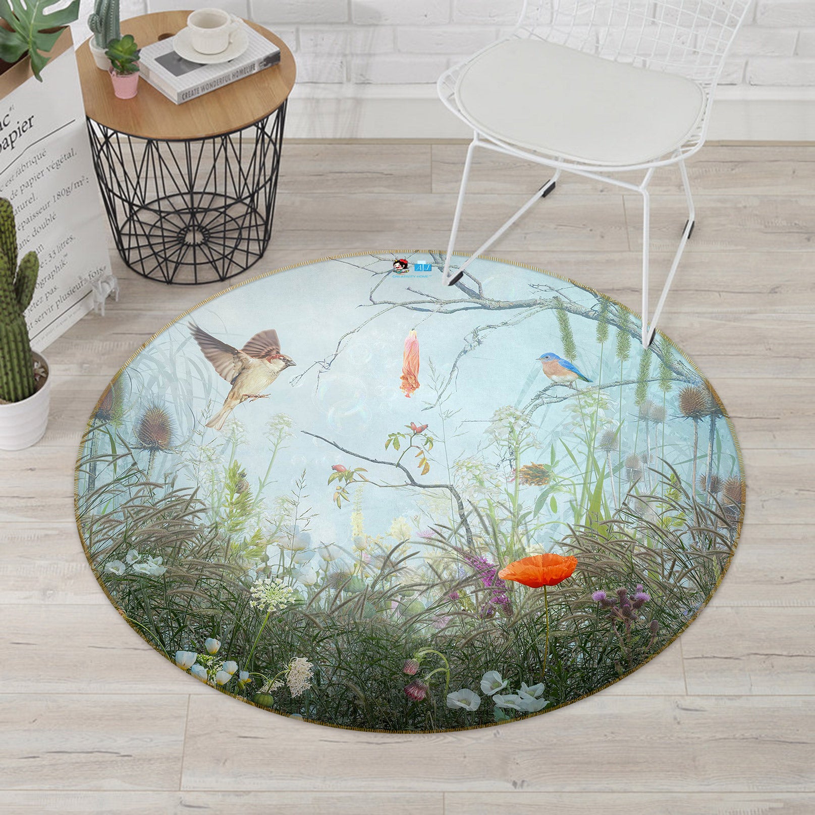 3D Poppy Bird 5017 Beth Sheridan Rug Round Non Slip Rug Mat