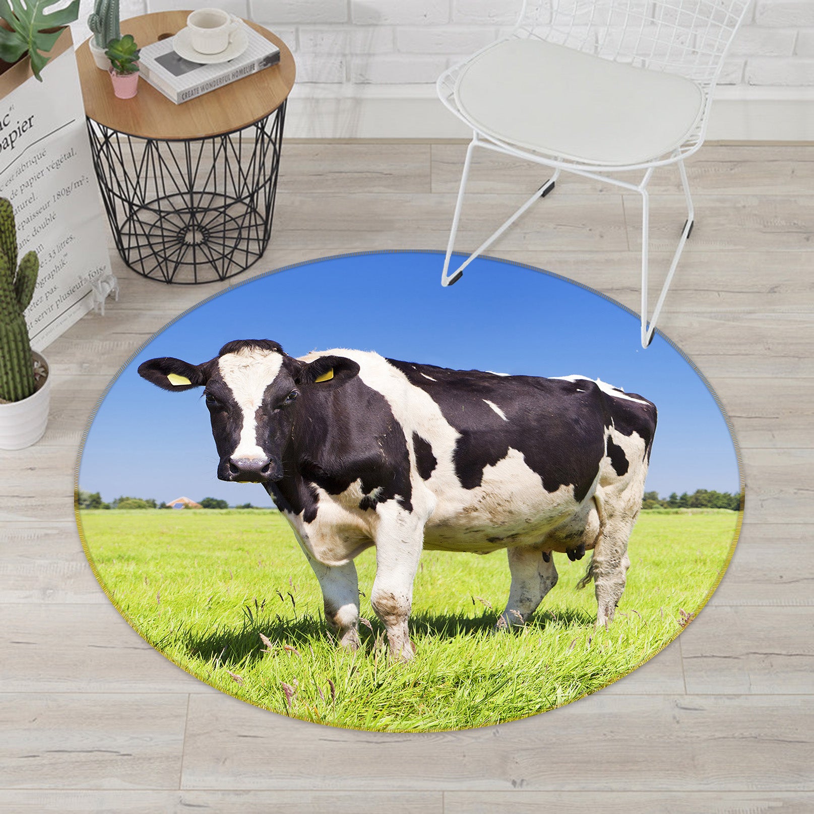 3D Cows 38034 Animal Round Non Slip Rug Mat