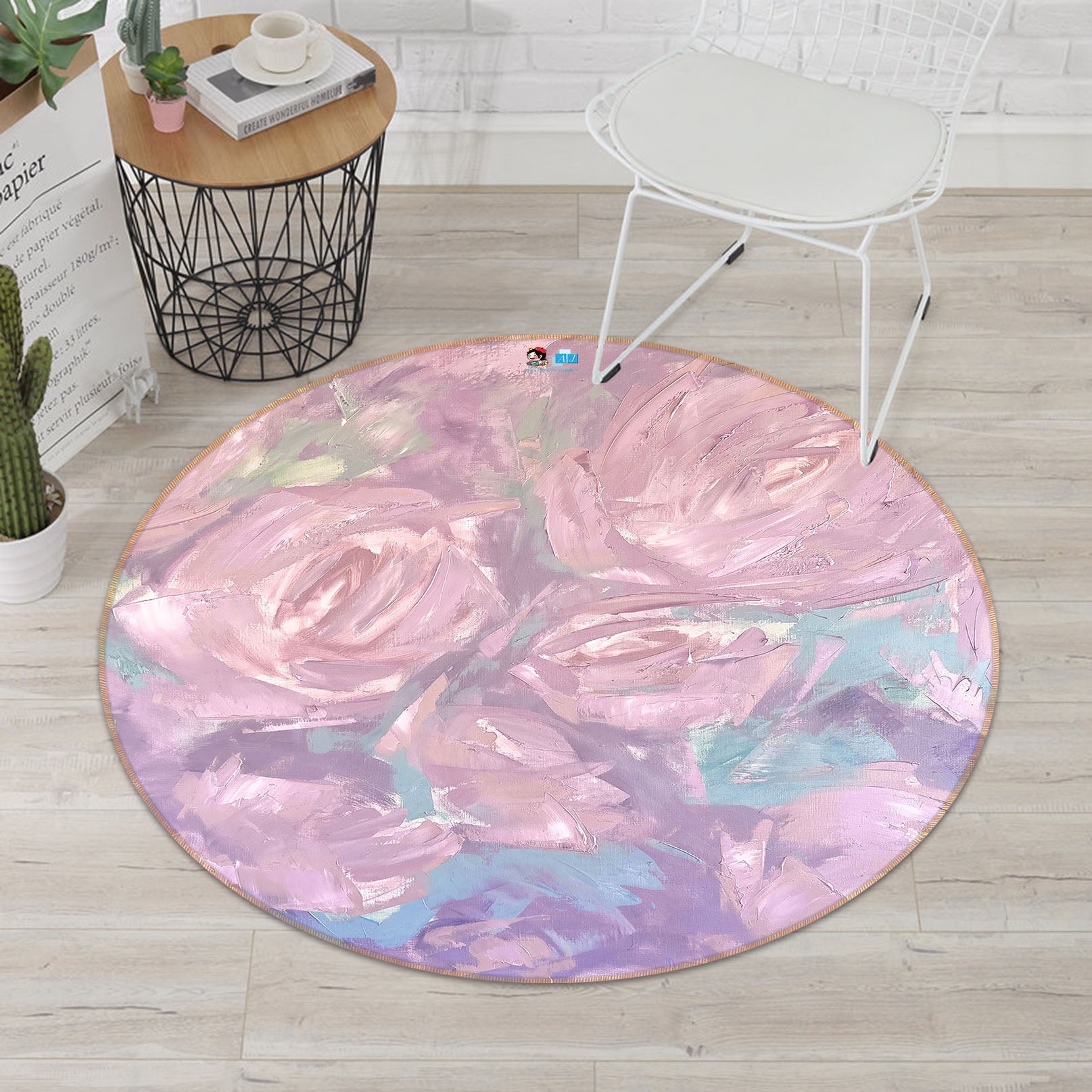 3D Pink Pigment 3884 Skromova Marina Rug Round Non Slip Rug Mat