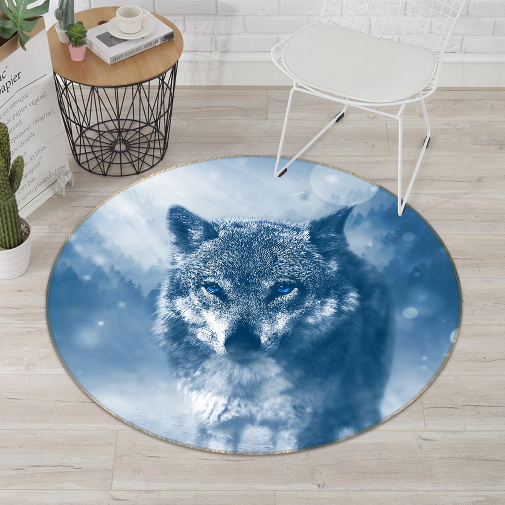 3D Snow Wolf 82289 Animal Round Non Slip Rug Mat