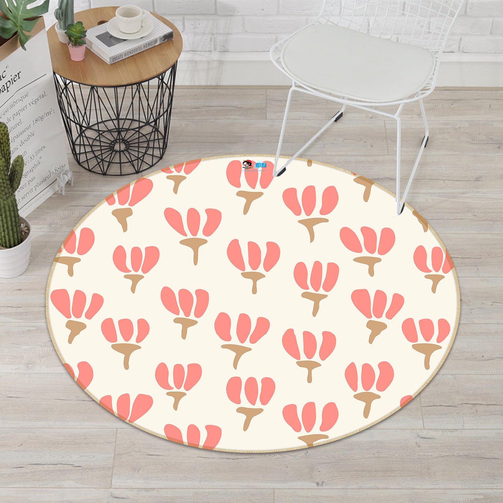 3D Red Pattern Flower 10579 Kashmira Jayaprakash Rug Round Non Slip Rug Mat