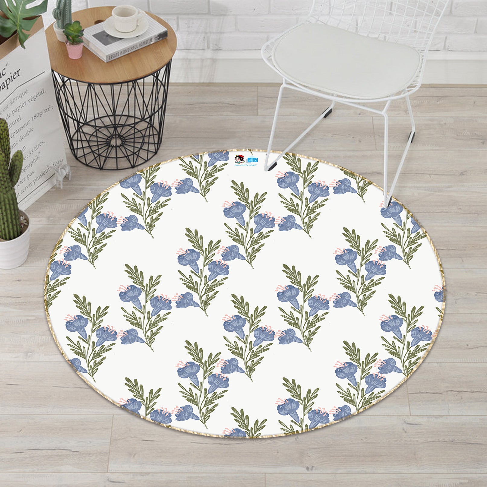 3D Blue Flower Cluster 10582 Kashmira Jayaprakash Rug Round Non Slip Rug Mat