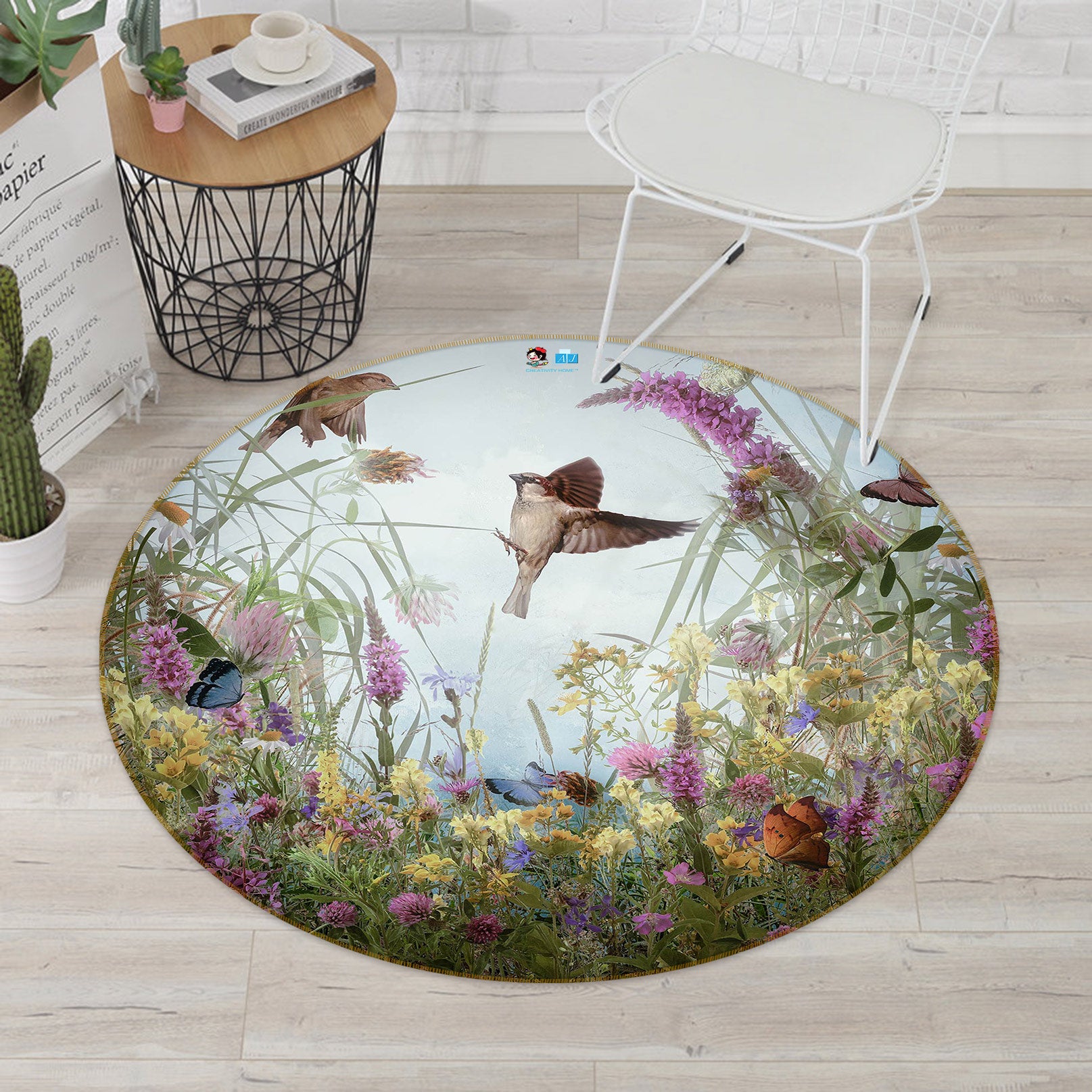 3D Garden Butterfly 5018 Beth Sheridan Rug Round Non Slip Rug Mat