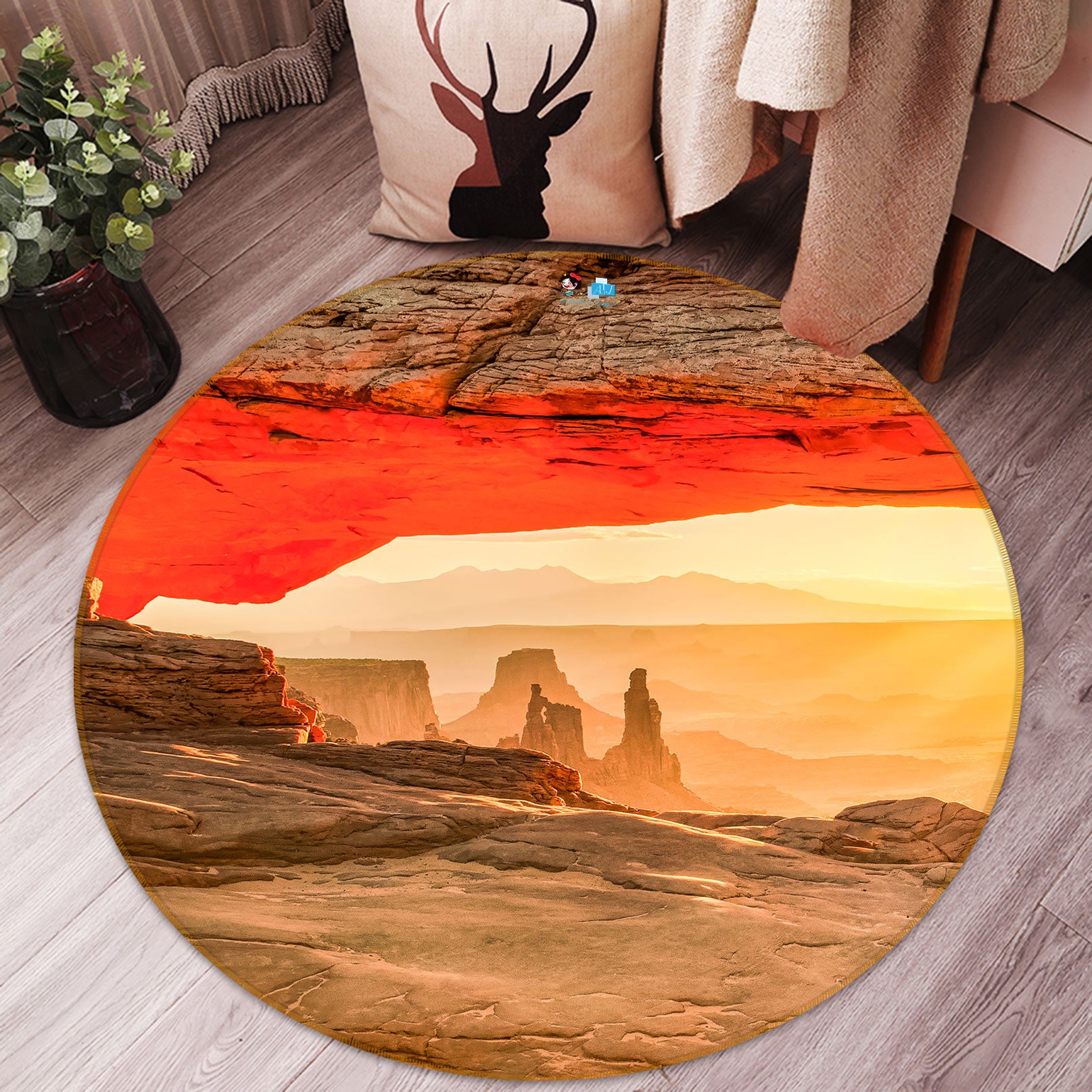 3D Mountain Stone 5030 Beth Sheridan Rug Round Non Slip Rug Mat