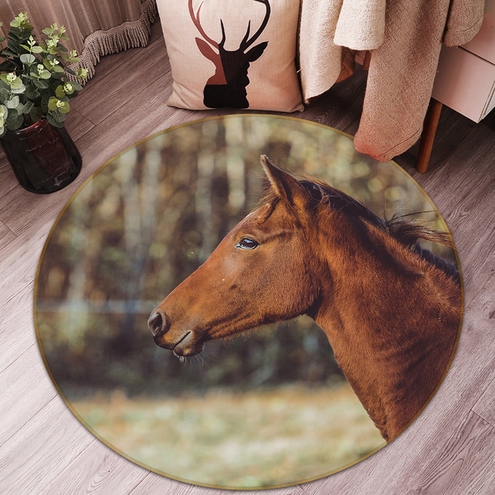 3D Horse 82184 Animal Round Non Slip Rug Mat