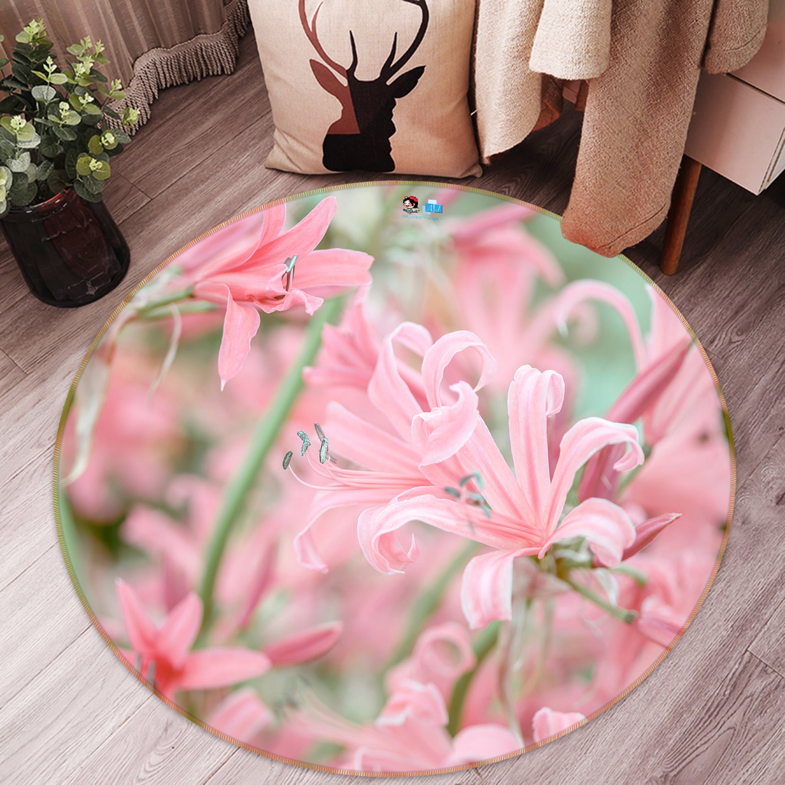 3D Bright Red Flower 7512 Assaf Frank Rug Round Non Slip Rug Mat