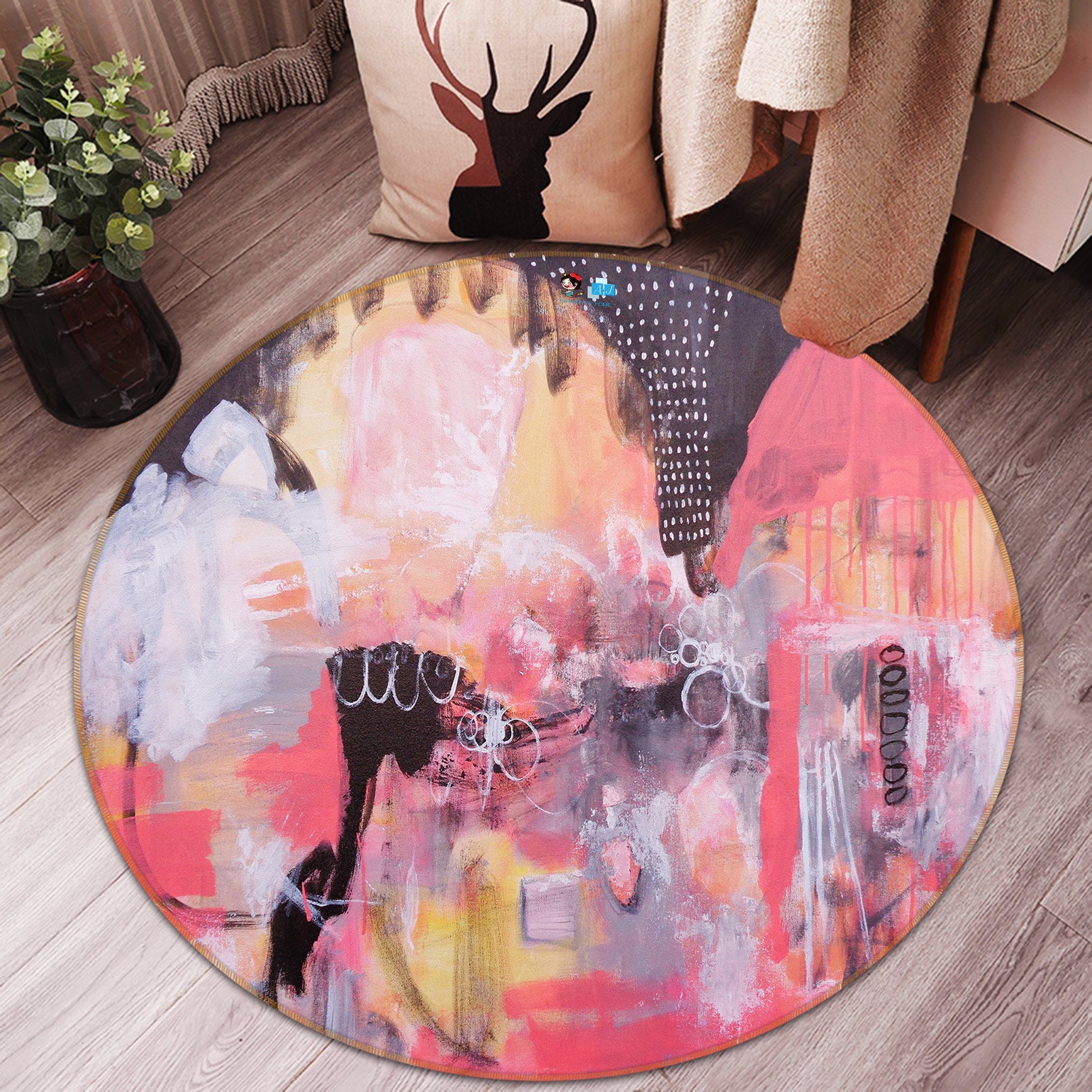 3D Art Watercolor 1405 Misako Chida Rug Round Non Slip Rug Mat