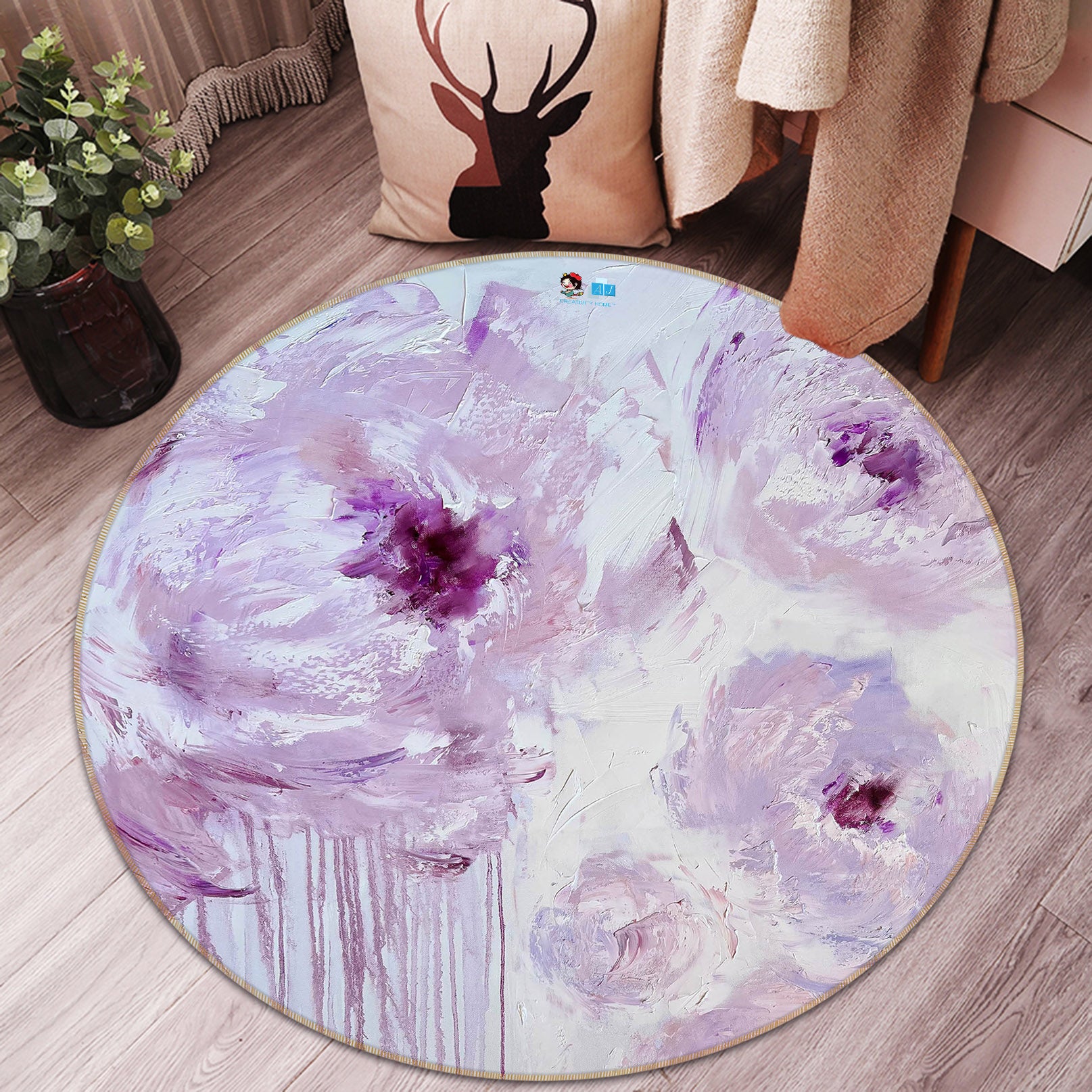 3D Pink Flowers 3871 Skromova Marina Rug Round Non Slip Rug Mat