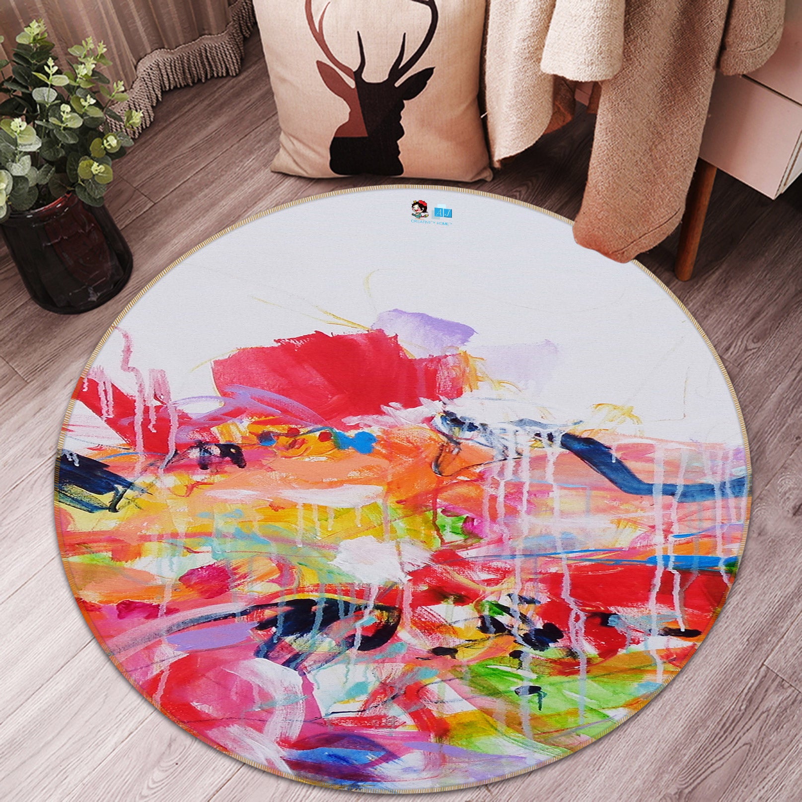 3D Pink Watercolor 1401 Misako Chida Rug Round Non Slip Rug Mat