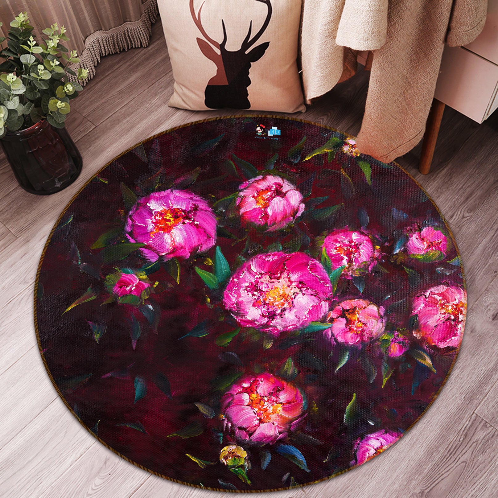 3D Bright Roses 732 Skromova Marina Rug Round Non Slip Rug Mat