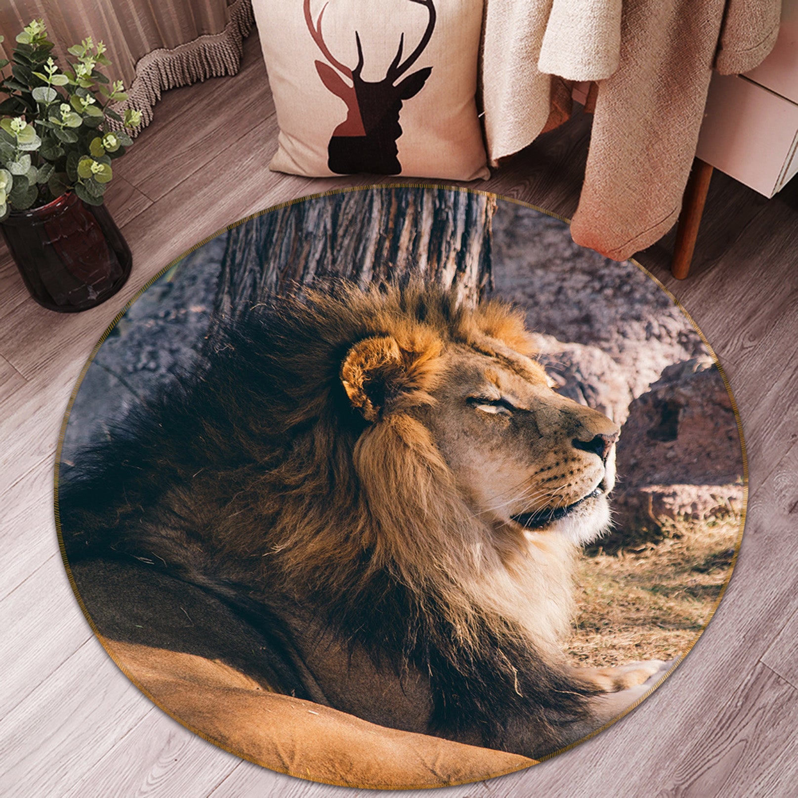 3D Lion 82251 Animal Round Non Slip Rug Mat