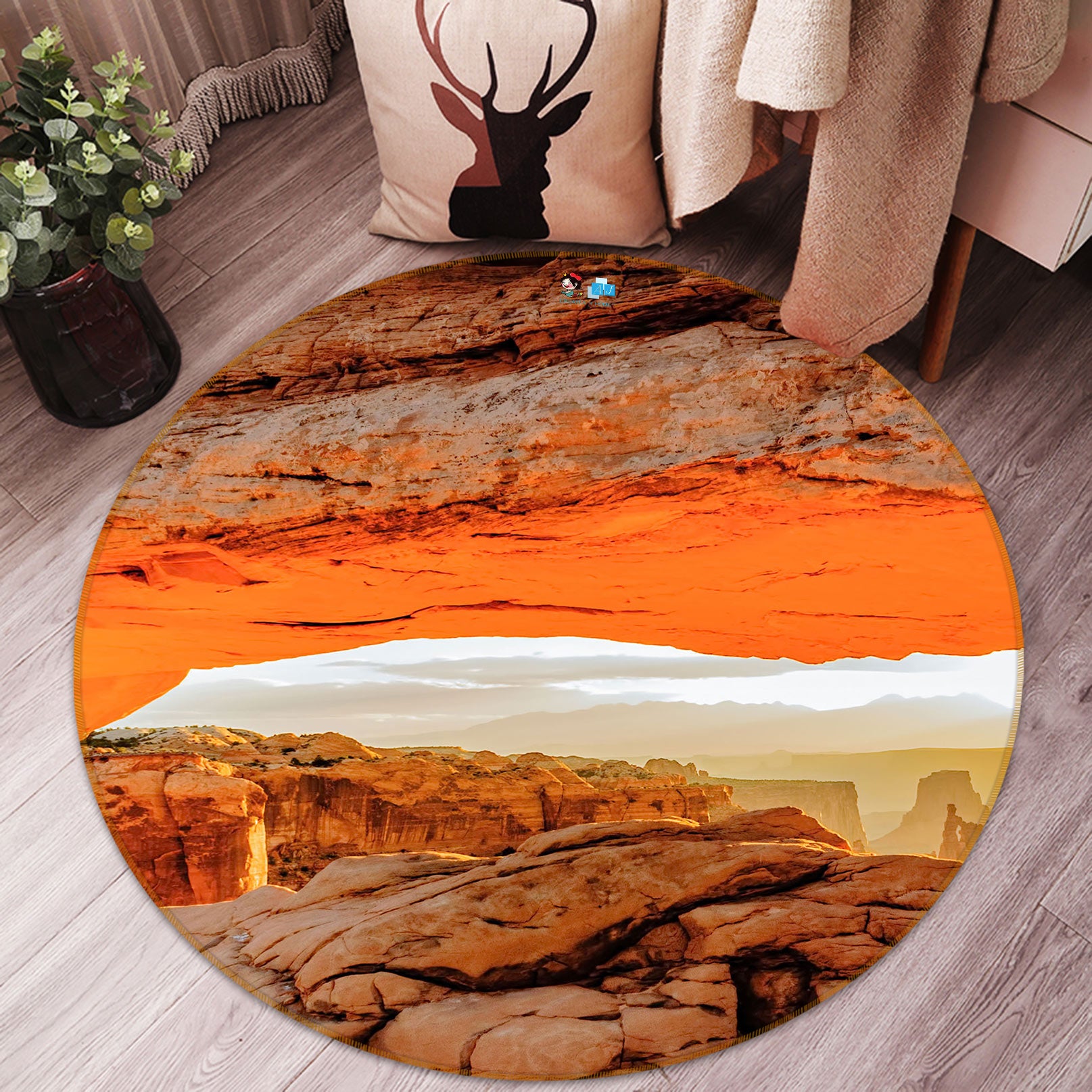 3D Mountain Stone 5032 Beth Sheridan Rug Round Non Slip Rug Mat