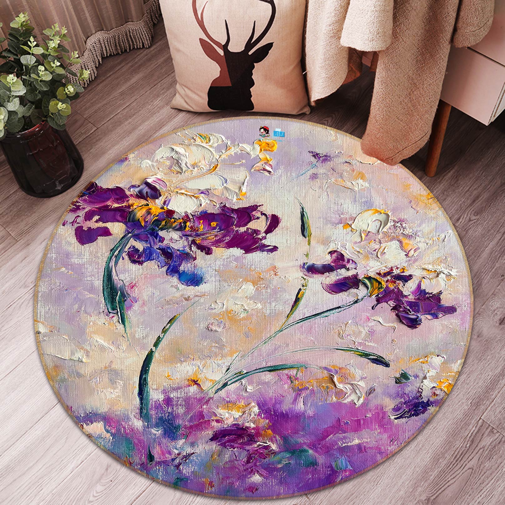 3D Flower Paint 807 Skromova Marina Rug Round Non Slip Rug Mat