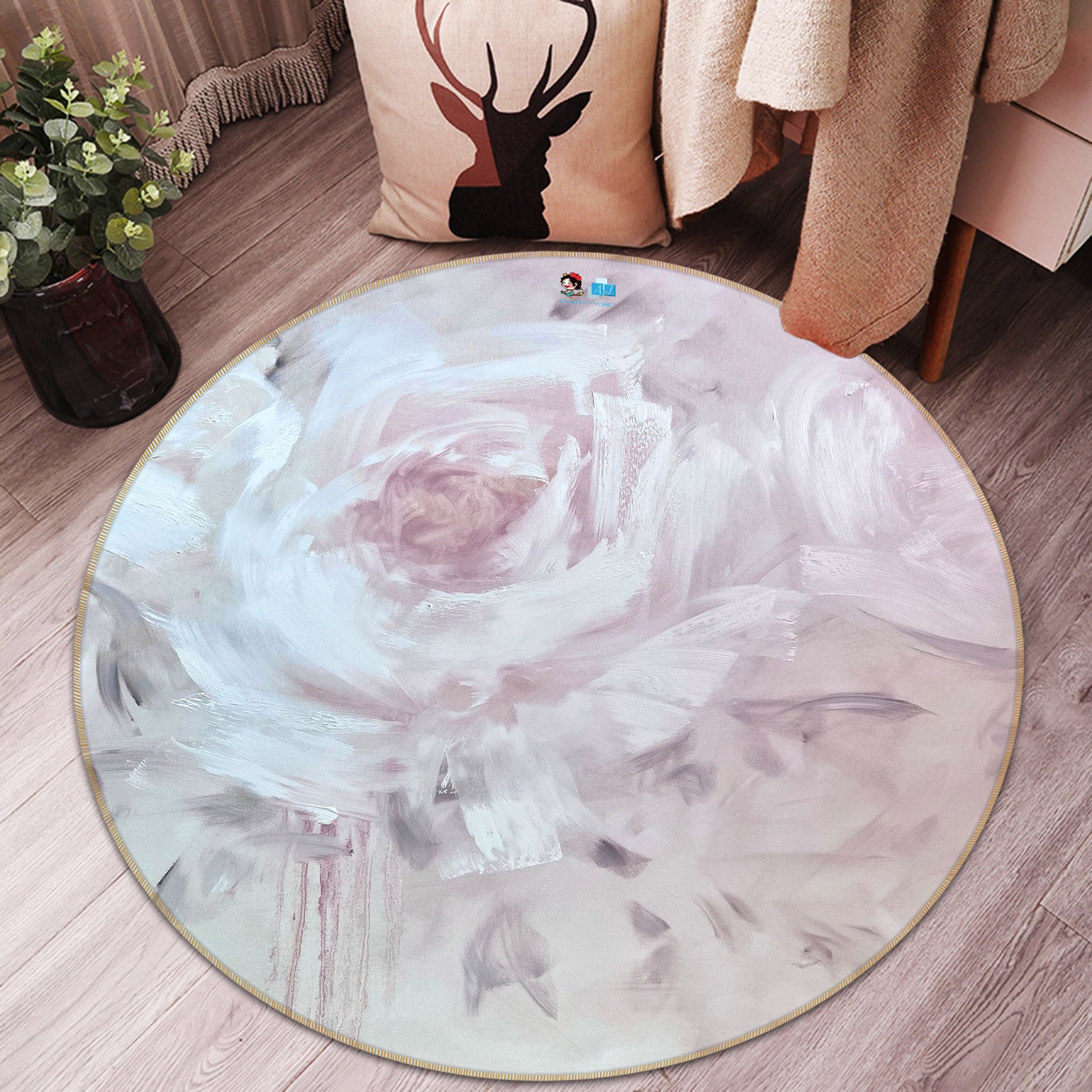 3D Pink Flower 3907 Skromova Marina Rug Round Non Slip Rug Mat