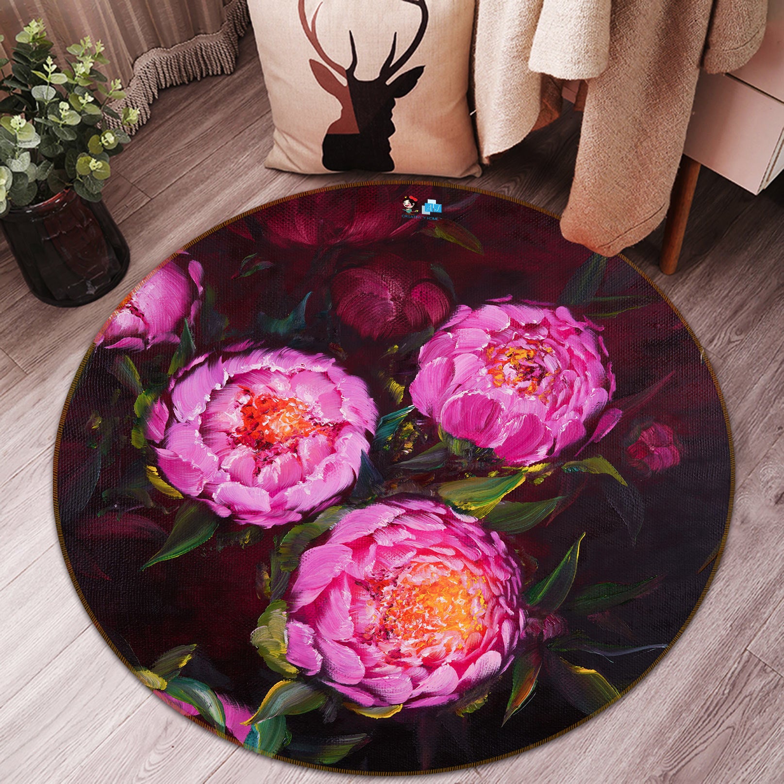 3D Pink Flower 731 Skromova Marina Rug Round Non Slip Rug Mat