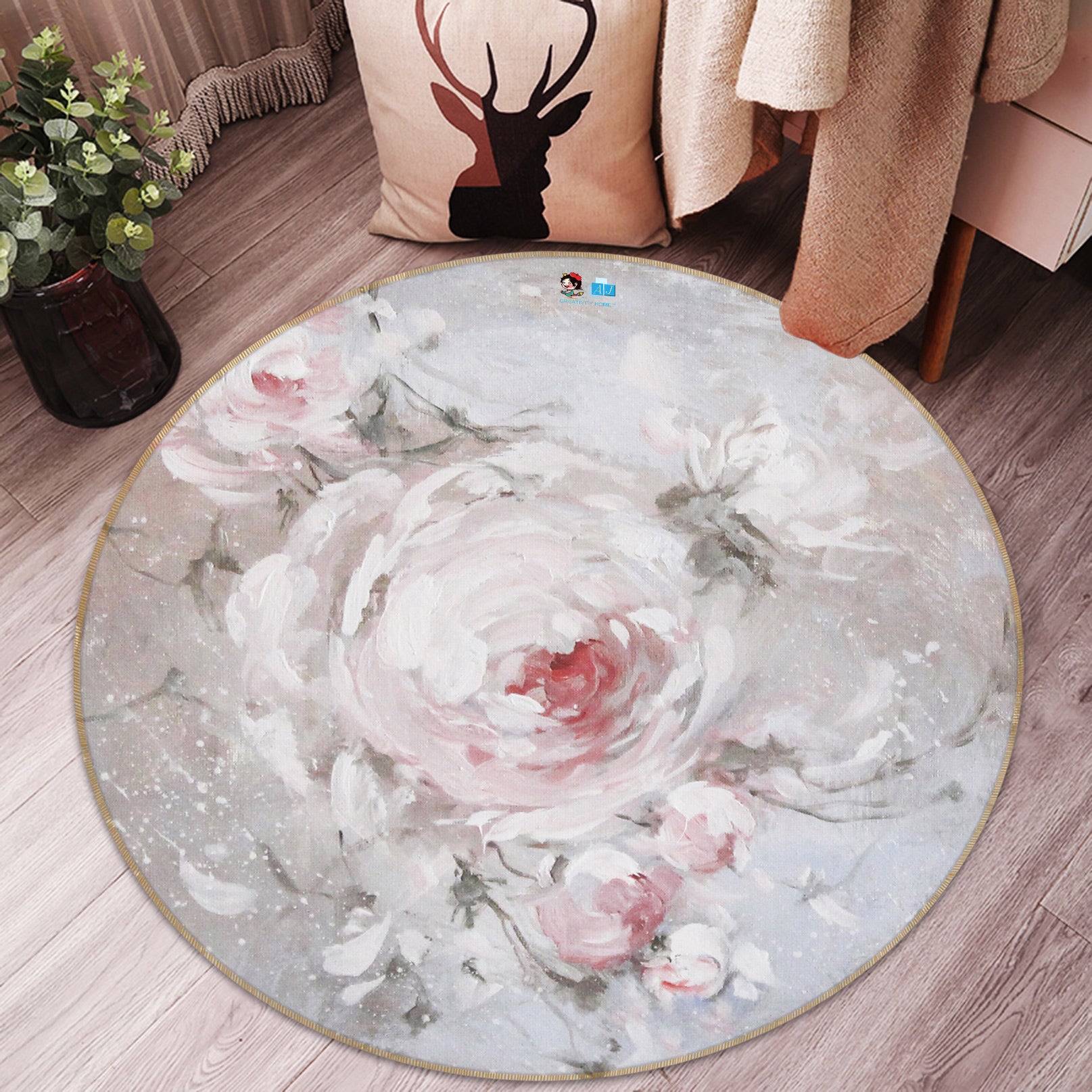 3D Flowers 1140 Debi Coules Rug Round Non Slip Rug Mat