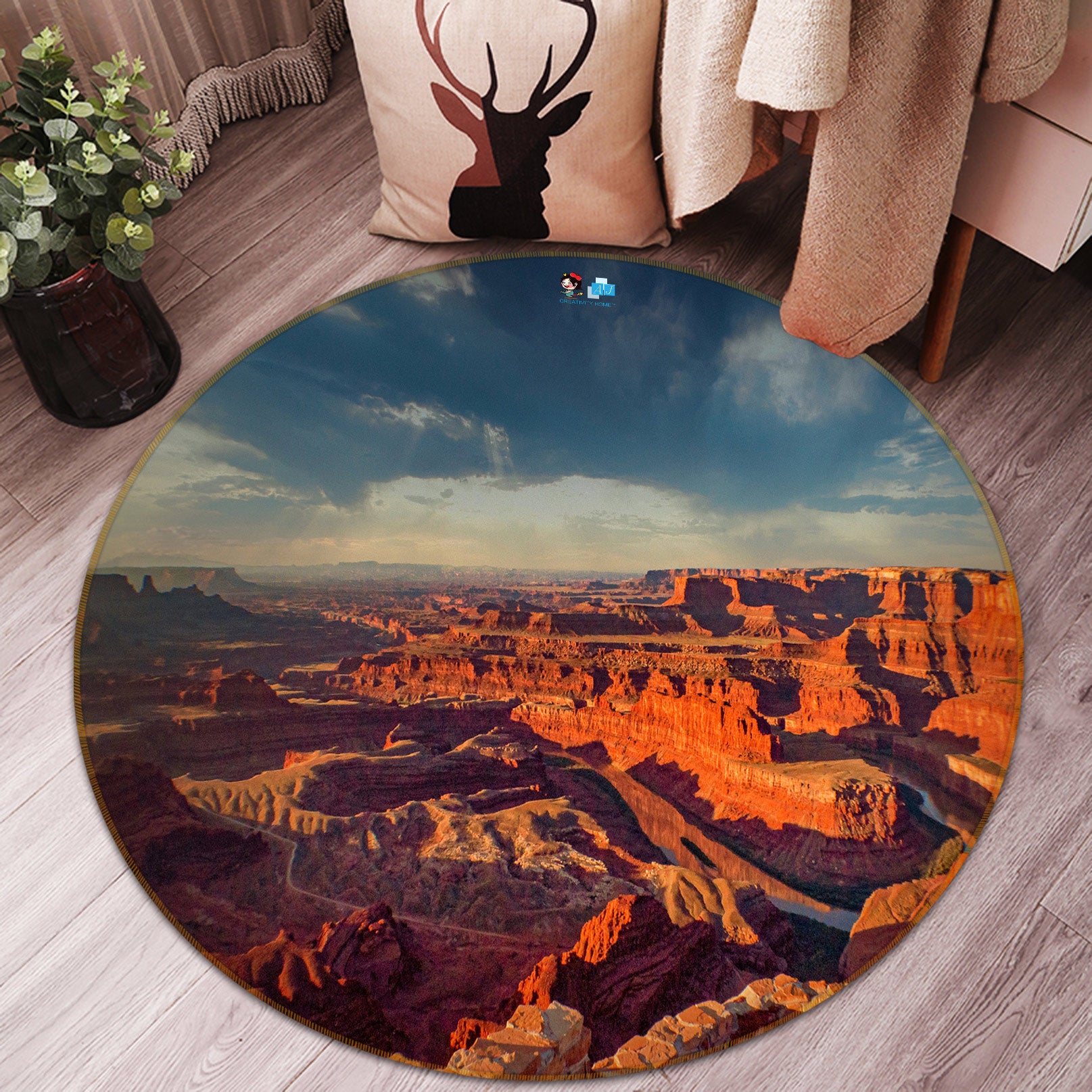 3D Mountain Ravine 5014 Beth Sheridan Rug Round Non Slip Rug Mat