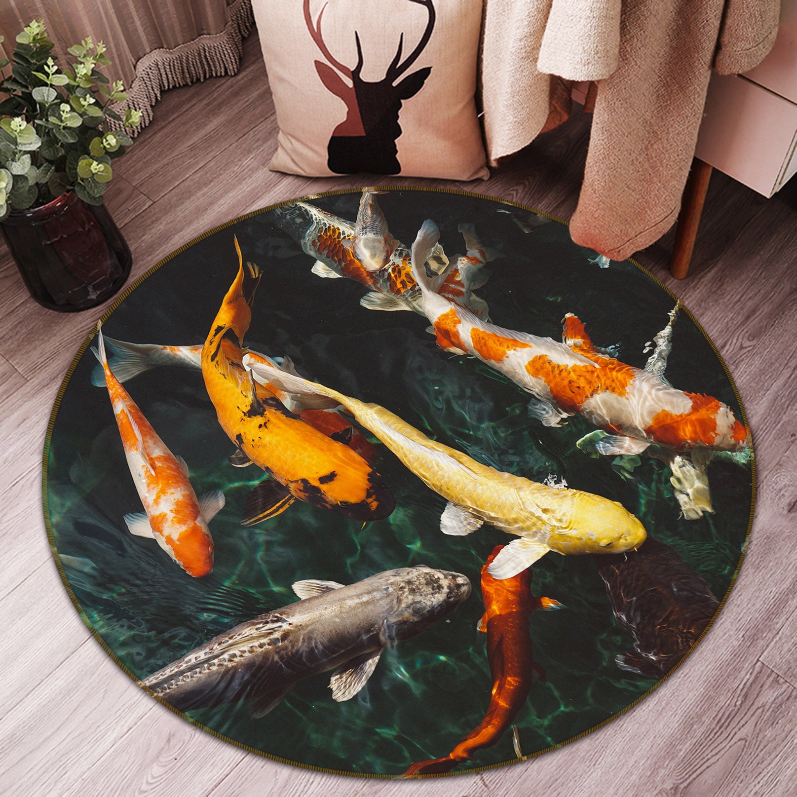 3D Koi Fish 81299 Animal Round Non Slip Rug Mat