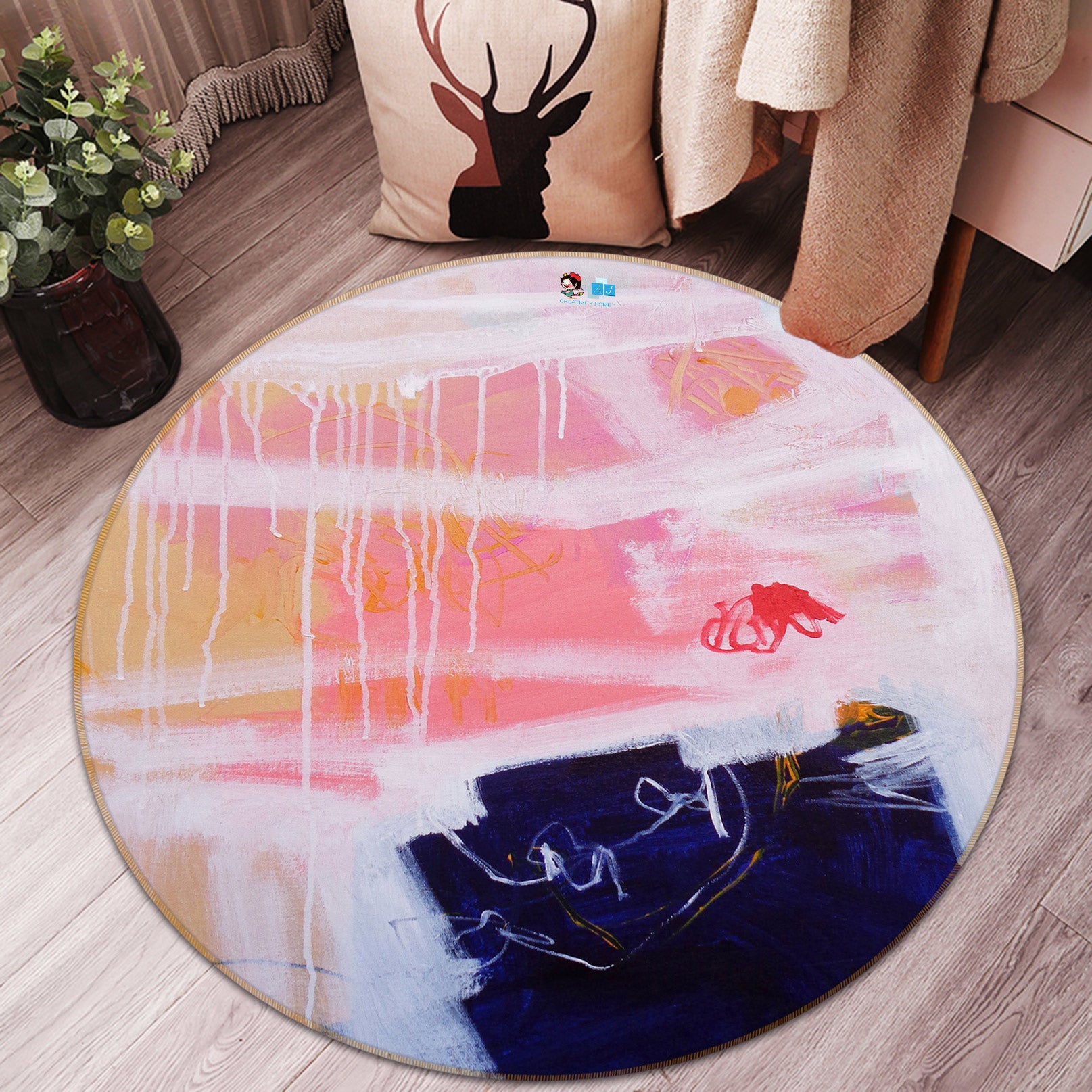 3D Paint Watercolor 1414 Misako Chida Rug Round Non Slip Rug Mat