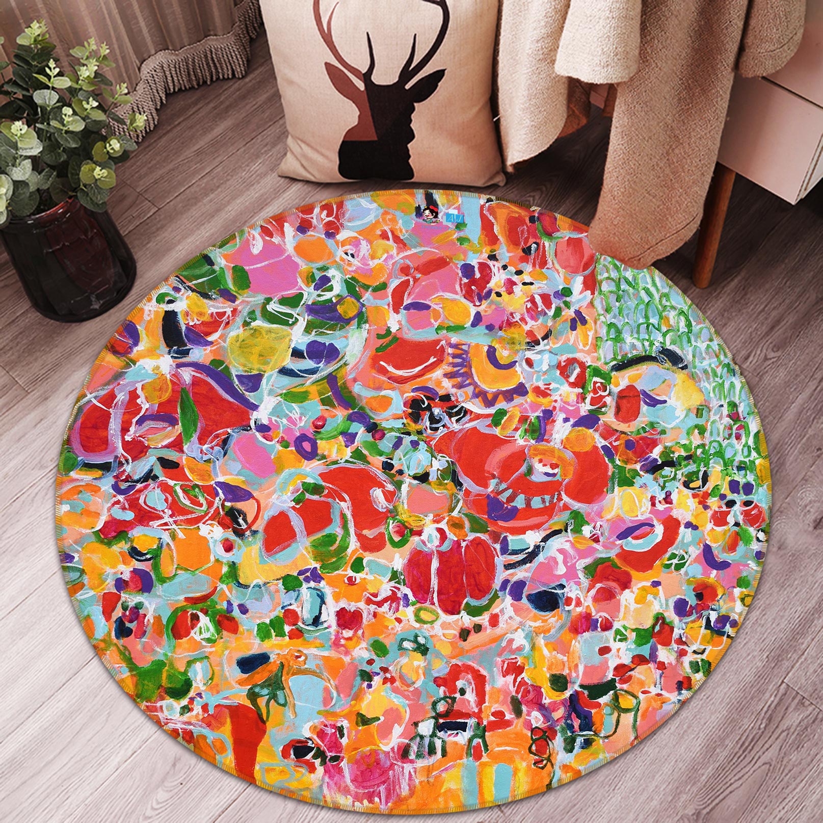 3D Painted Graffiti 1353 Misako Chida Rug Round Non Slip Rug Mat