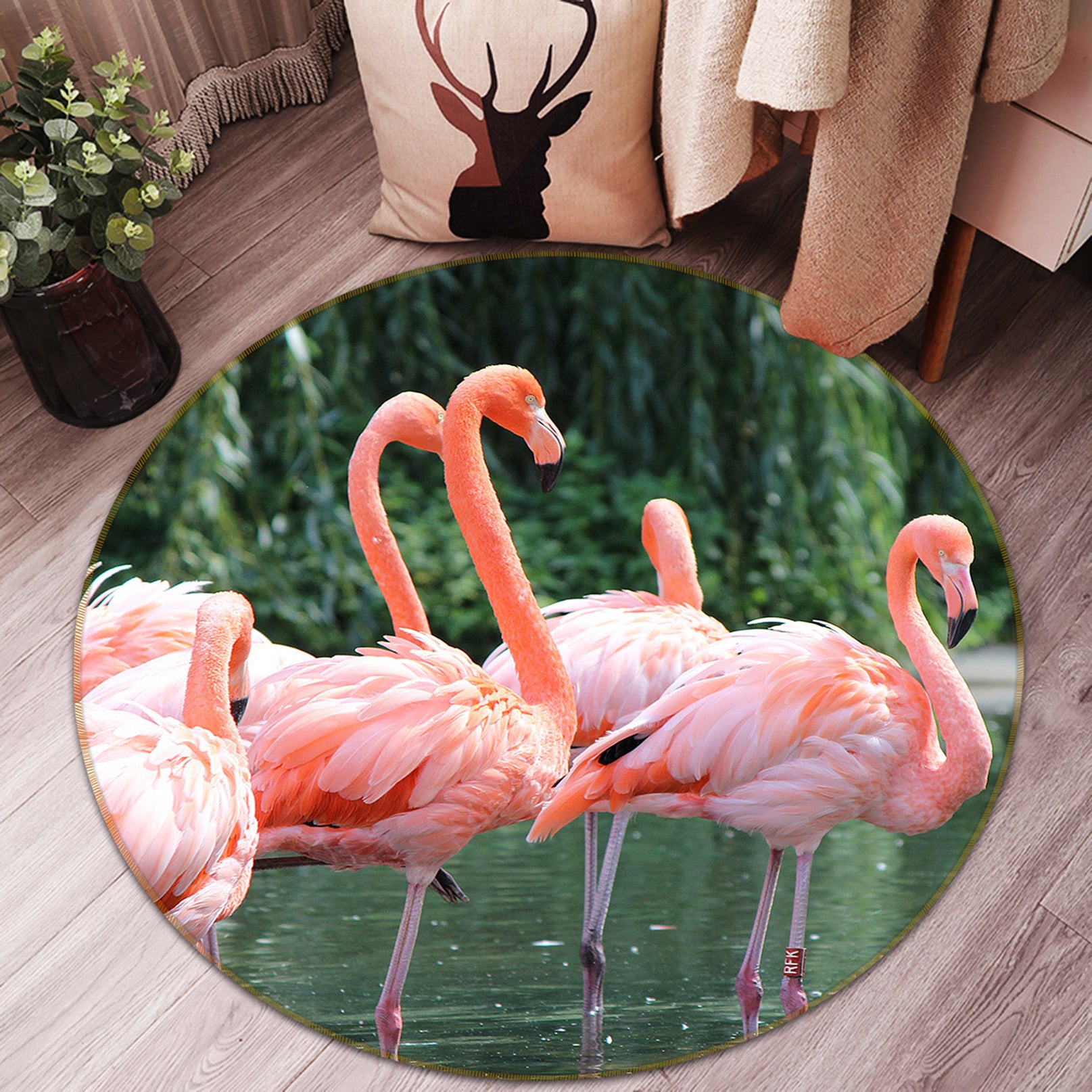 3D Red Flamingo 82219 Animal Round Non Slip Rug Mat