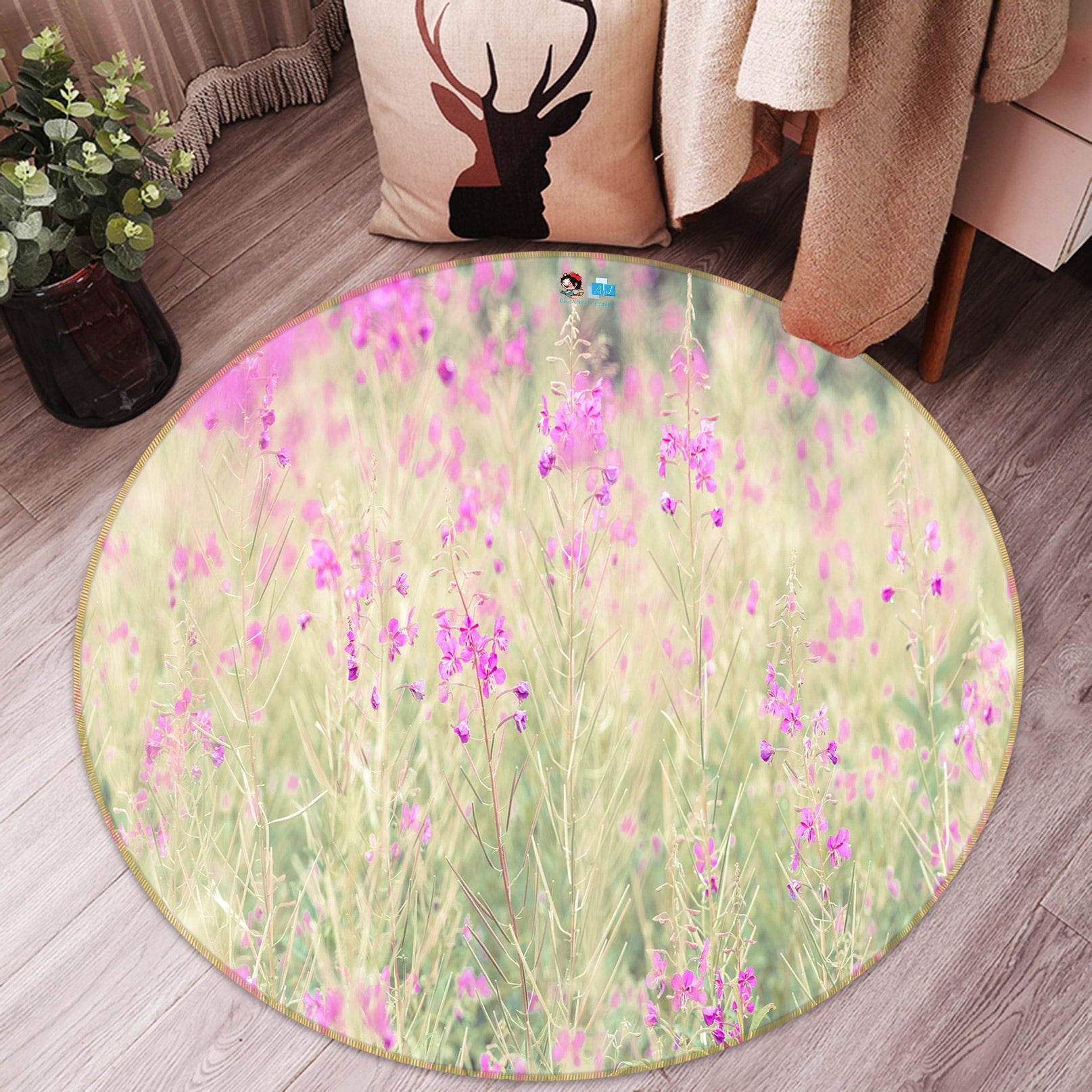 3D Wildflowers 7546 Assaf Frank Rug Round Non Slip Rug Mat