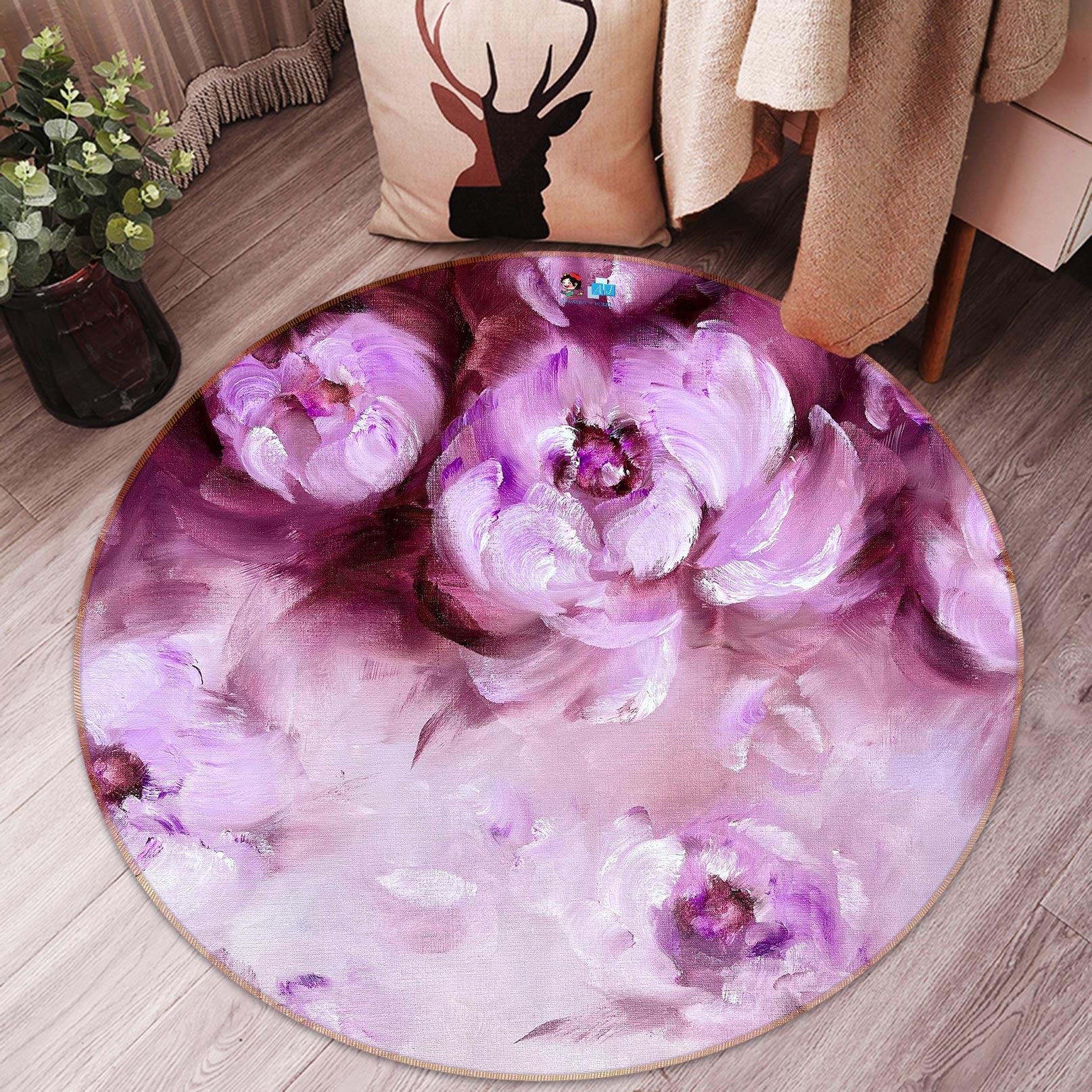 3D Purple Rose 767 Skromova Marina Rug Round Non Slip Rug Mat