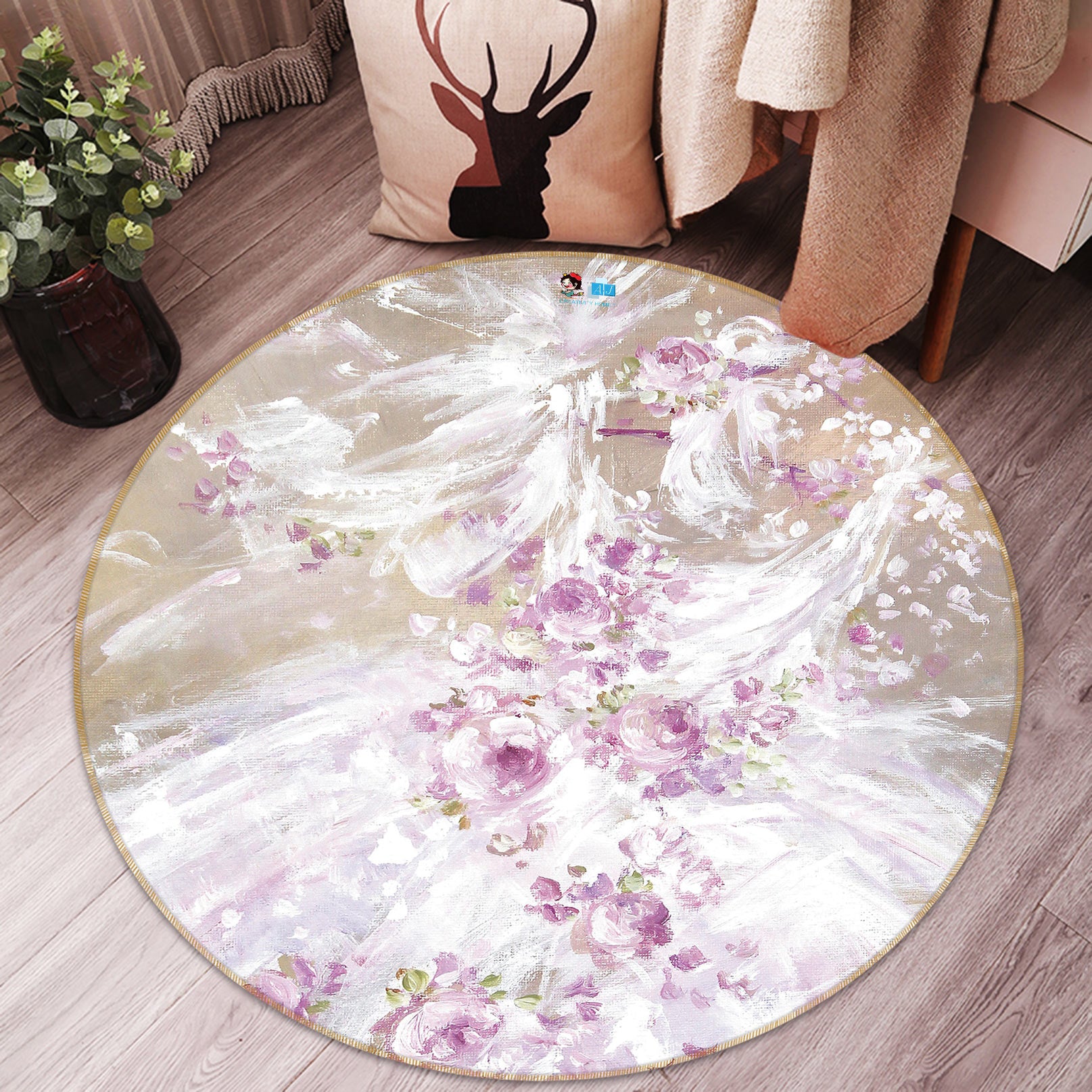 3D Flowers Dress 2004 Debi Coules Rug Round Non Slip Rug Mat