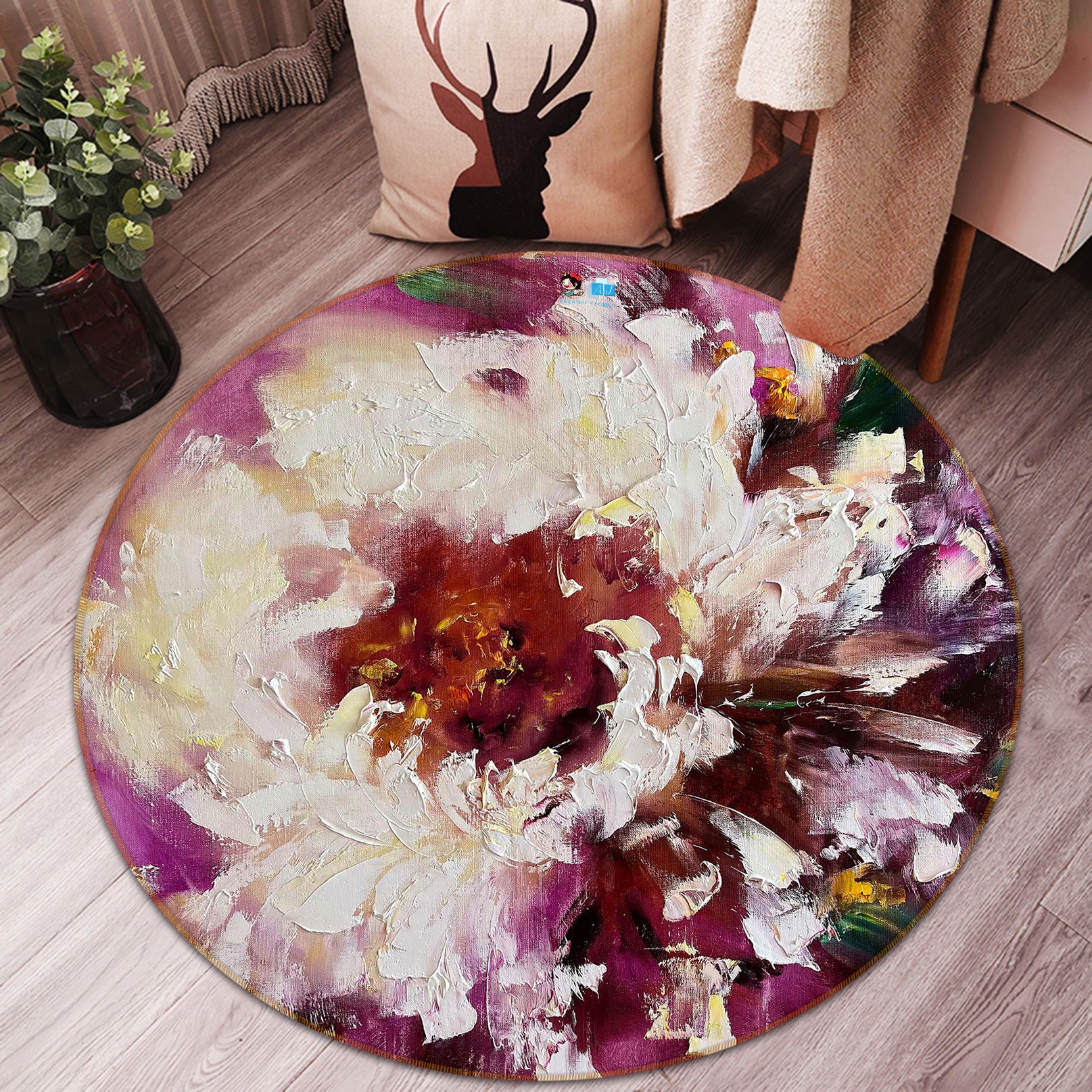 3D Painted Flowers 734 Skromova Marina Rug Round Non Slip Rug Mat