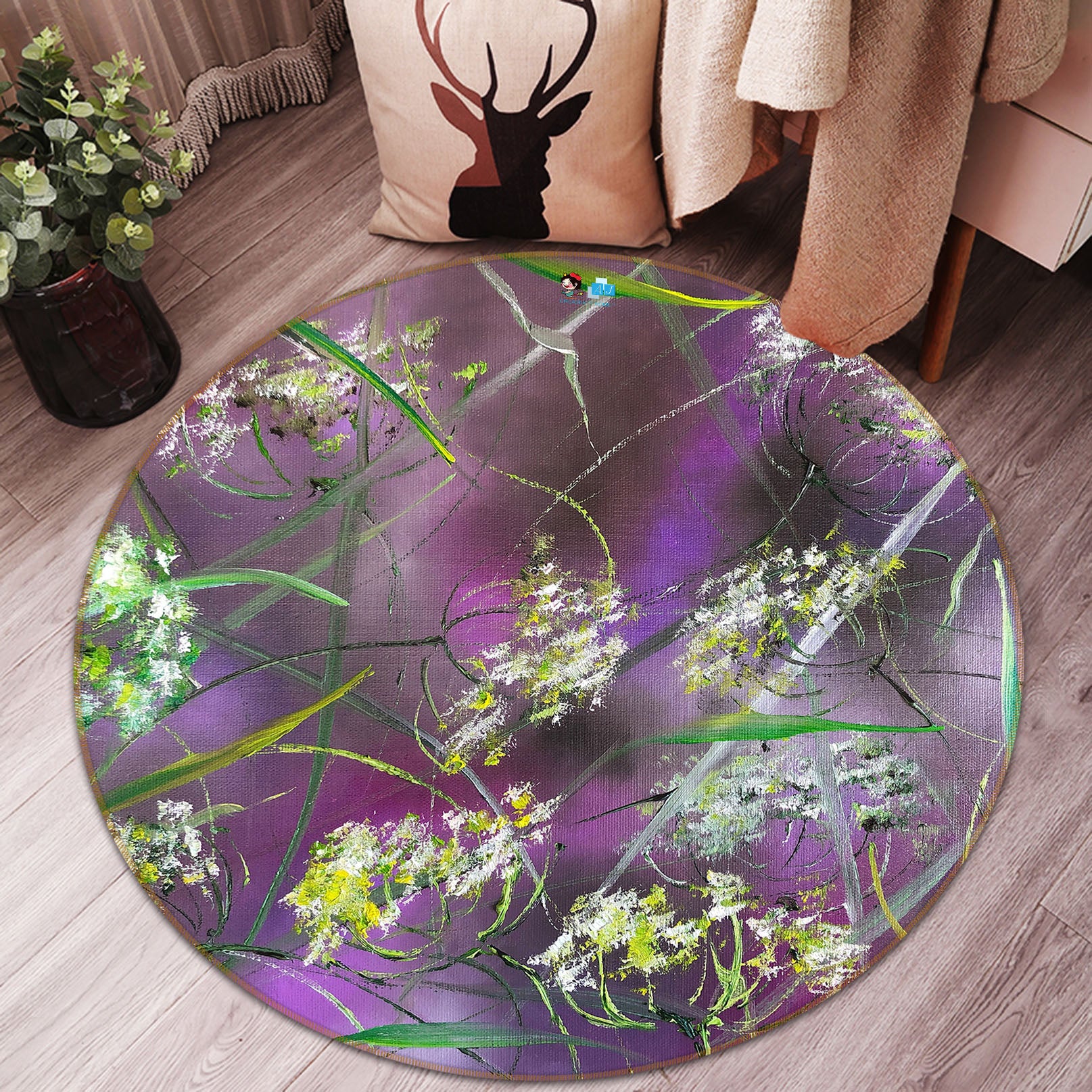 3D Painted Wildflowers 839 Skromova Marina Rug Round Non Slip Rug Mat