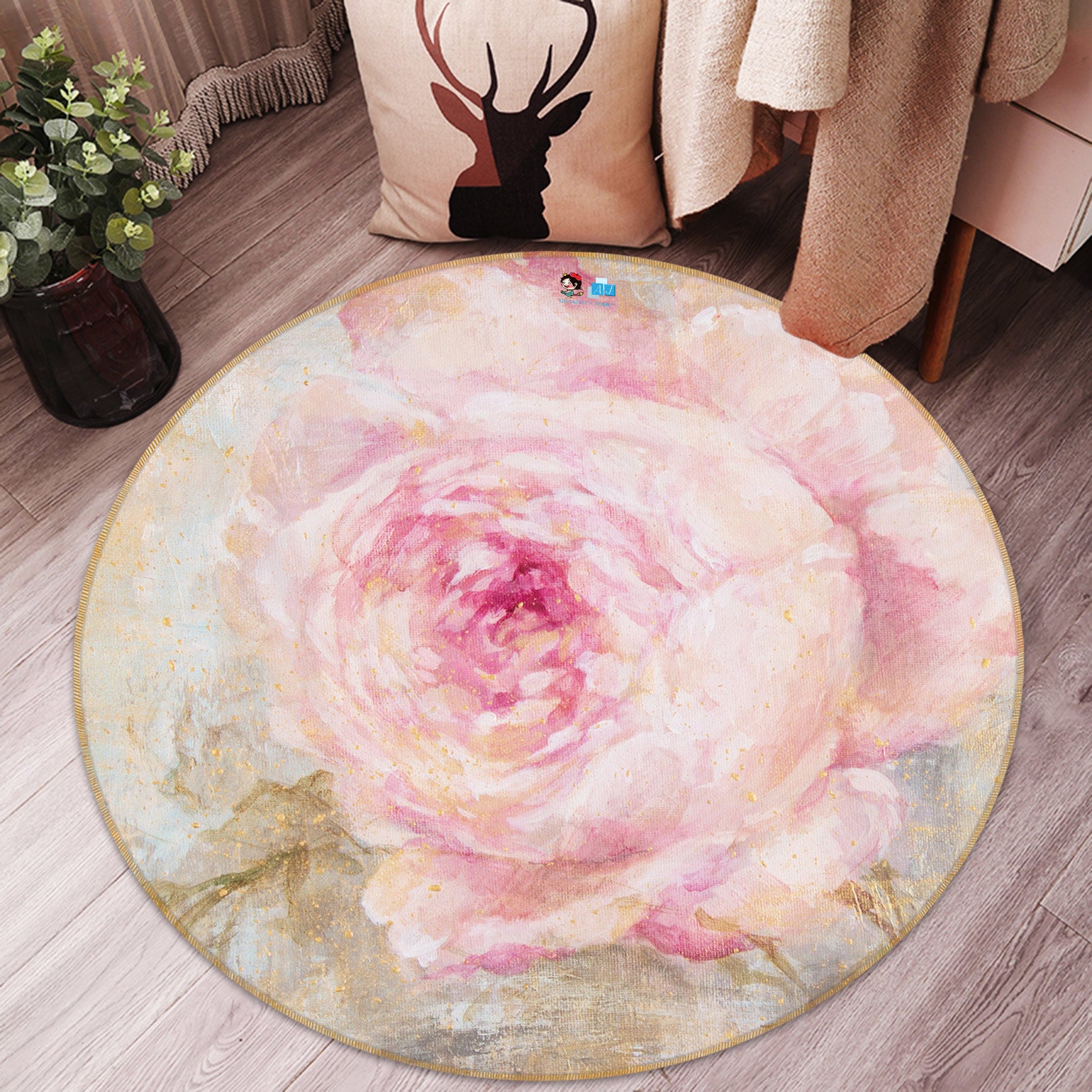 3D Flowers 1200 Debi Coules Rug Round Non Slip Rug Mat