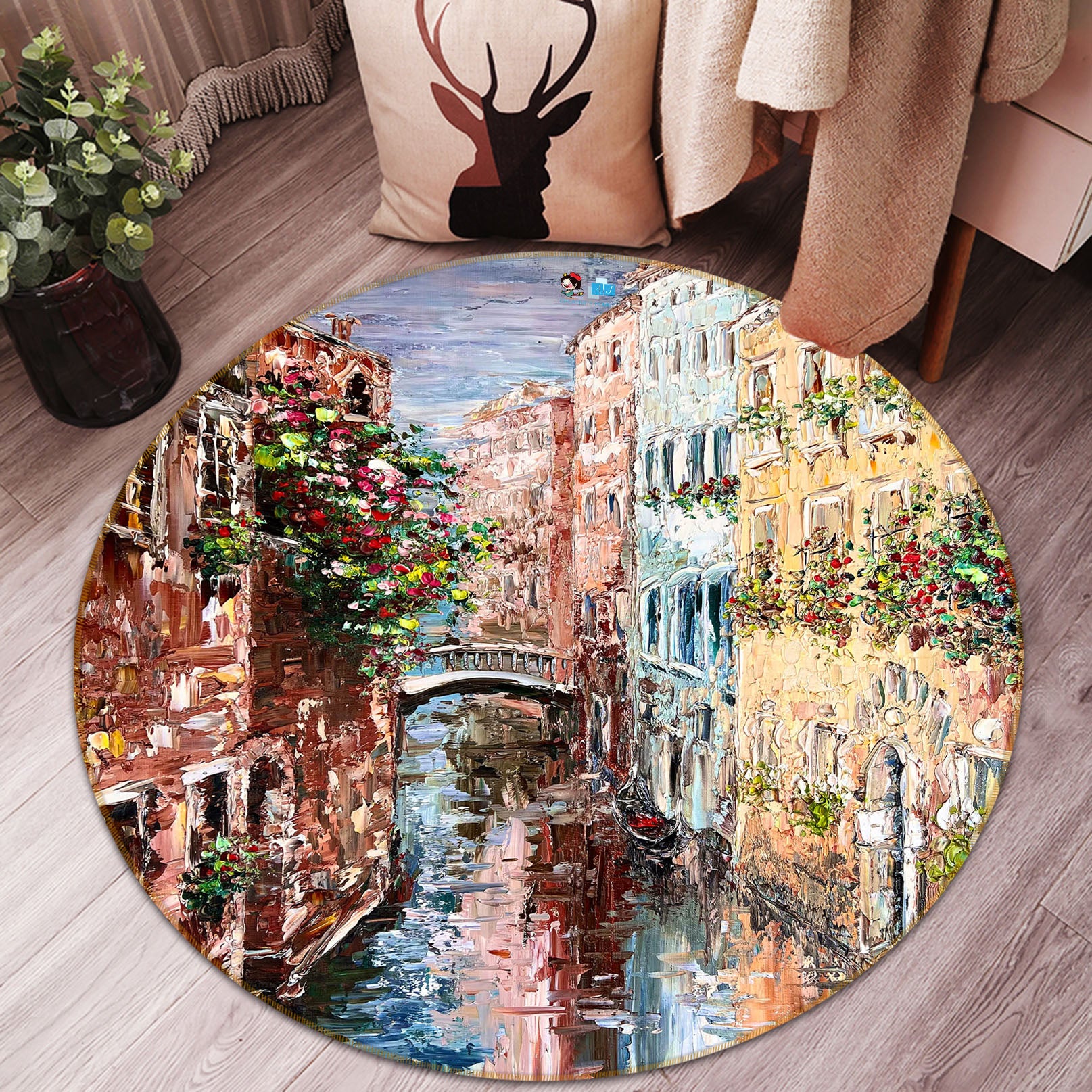 3D Oil Painting Town 4031 Skromova Marina Rug Round Non Slip Rug Mat