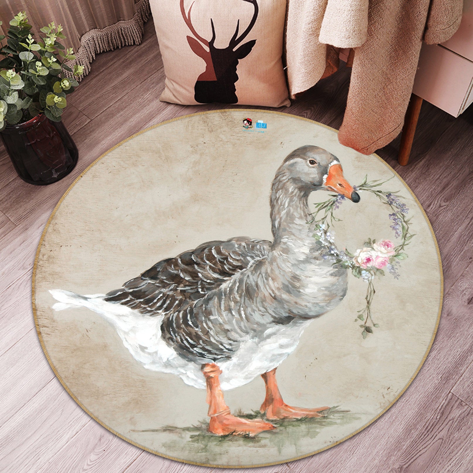 3D Wreath Duck 1163 Debi Coules Rug Round Non Slip Rug Mat