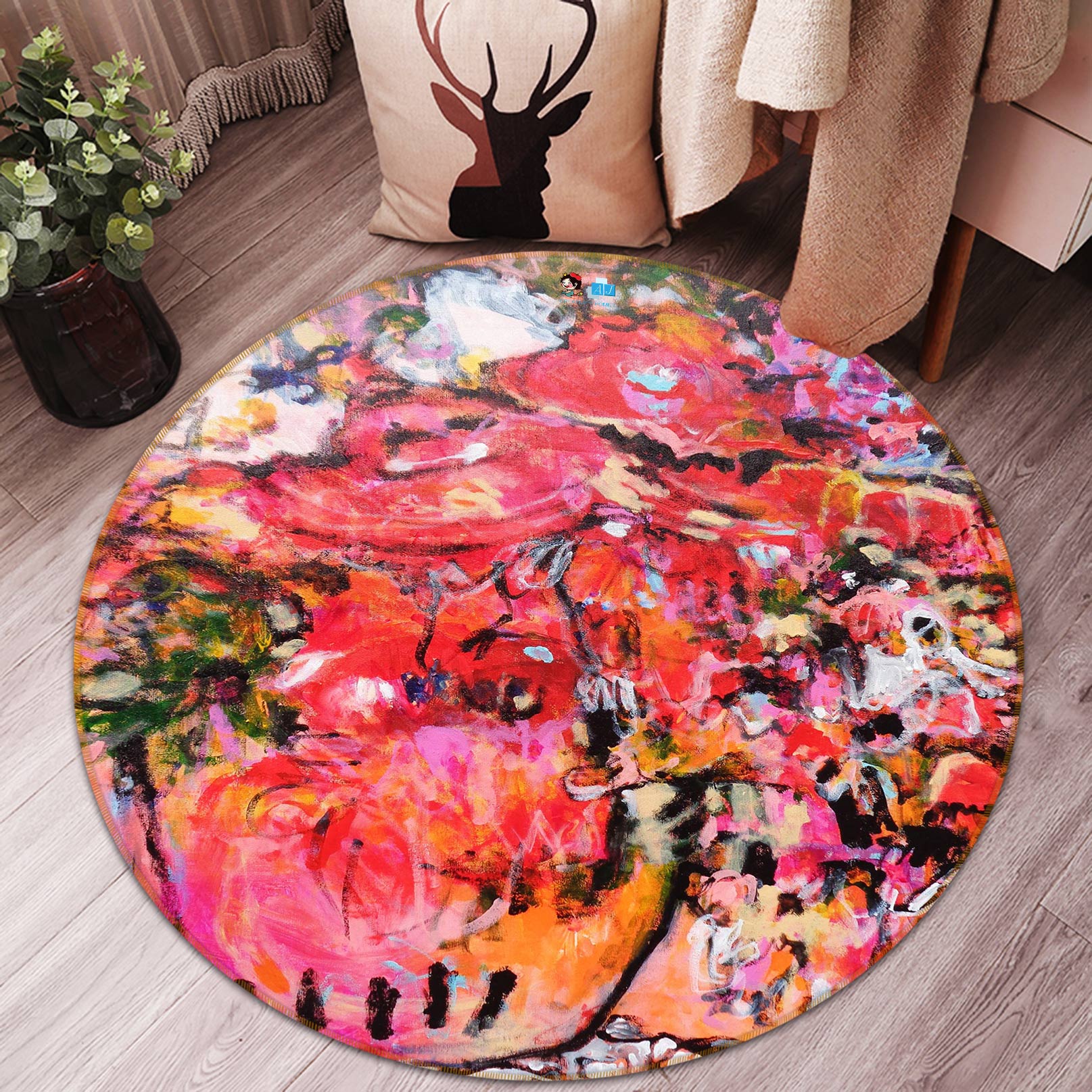 3D Red Painting 1383 Misako Chida Rug Round Non Slip Rug Mat