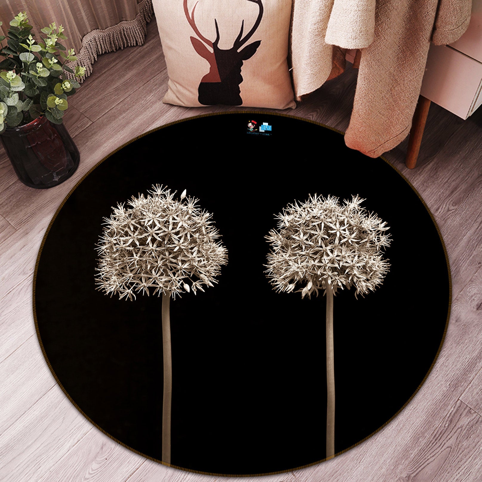 3D Dandelion Flower 7502 Assaf Frank Rug Round Non Slip Rug Mat