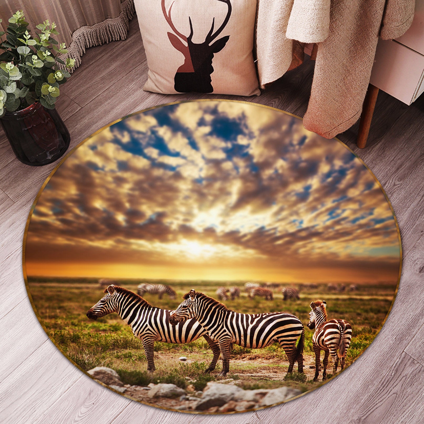 3D Zebra 37152 Animal Round Non Slip Rug Mat