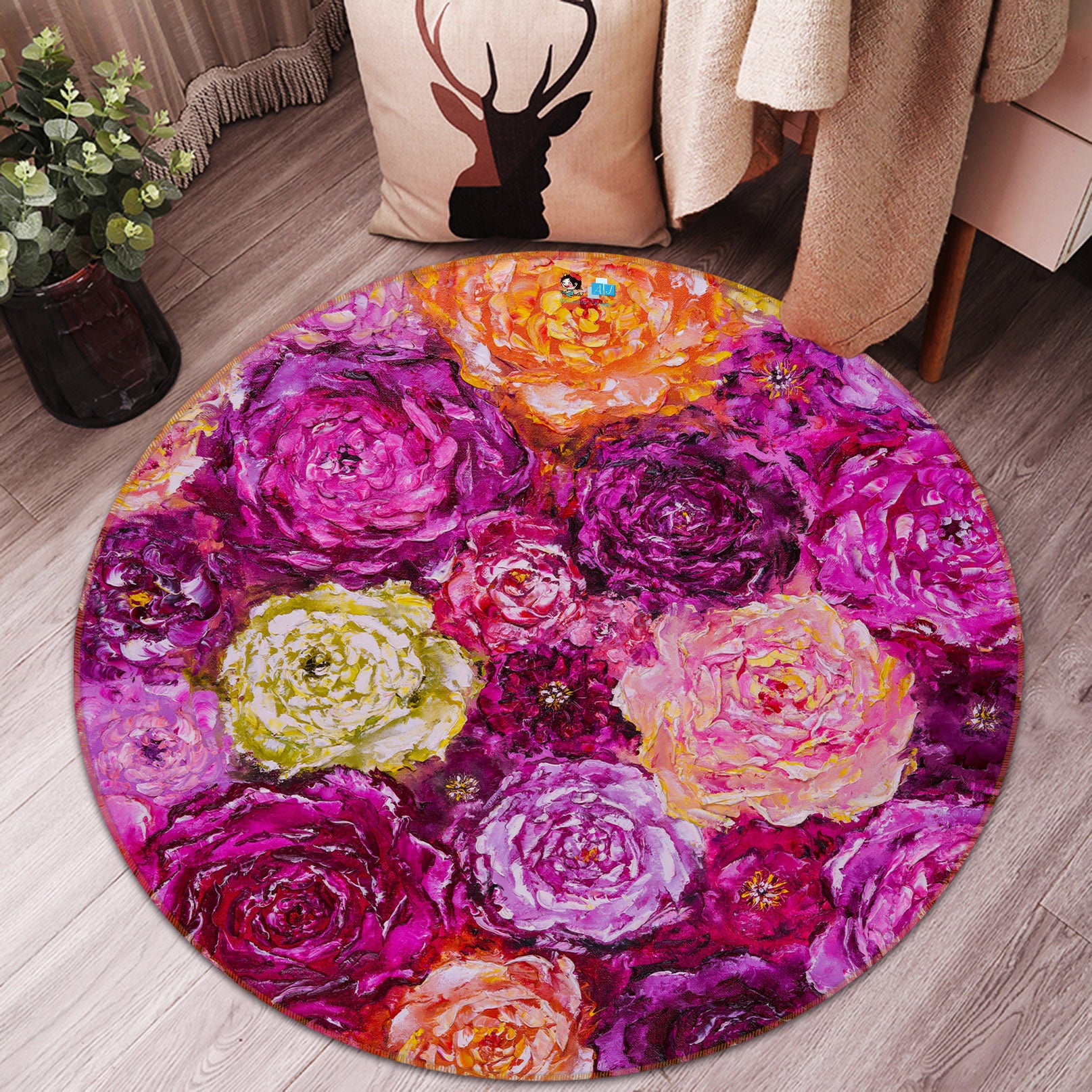 3D Bright Flowers 895 Skromova Marina Rug Round Non Slip Rug Mat