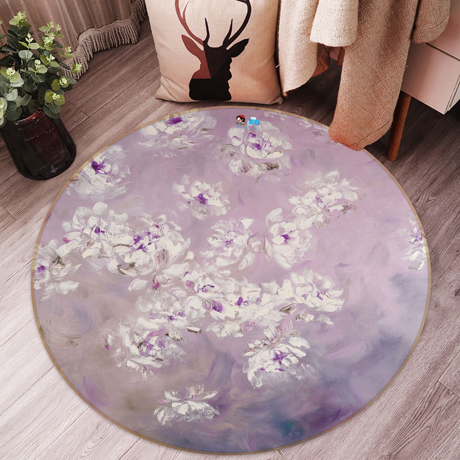 3D Pink Flower 815 Skromova Marina Rug Round Non Slip Rug Mat