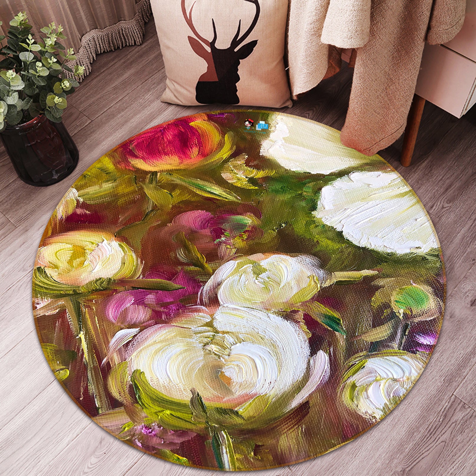 3D Rose Bouquet 730 Skromova Marina Rug Round Non Slip Rug Mat