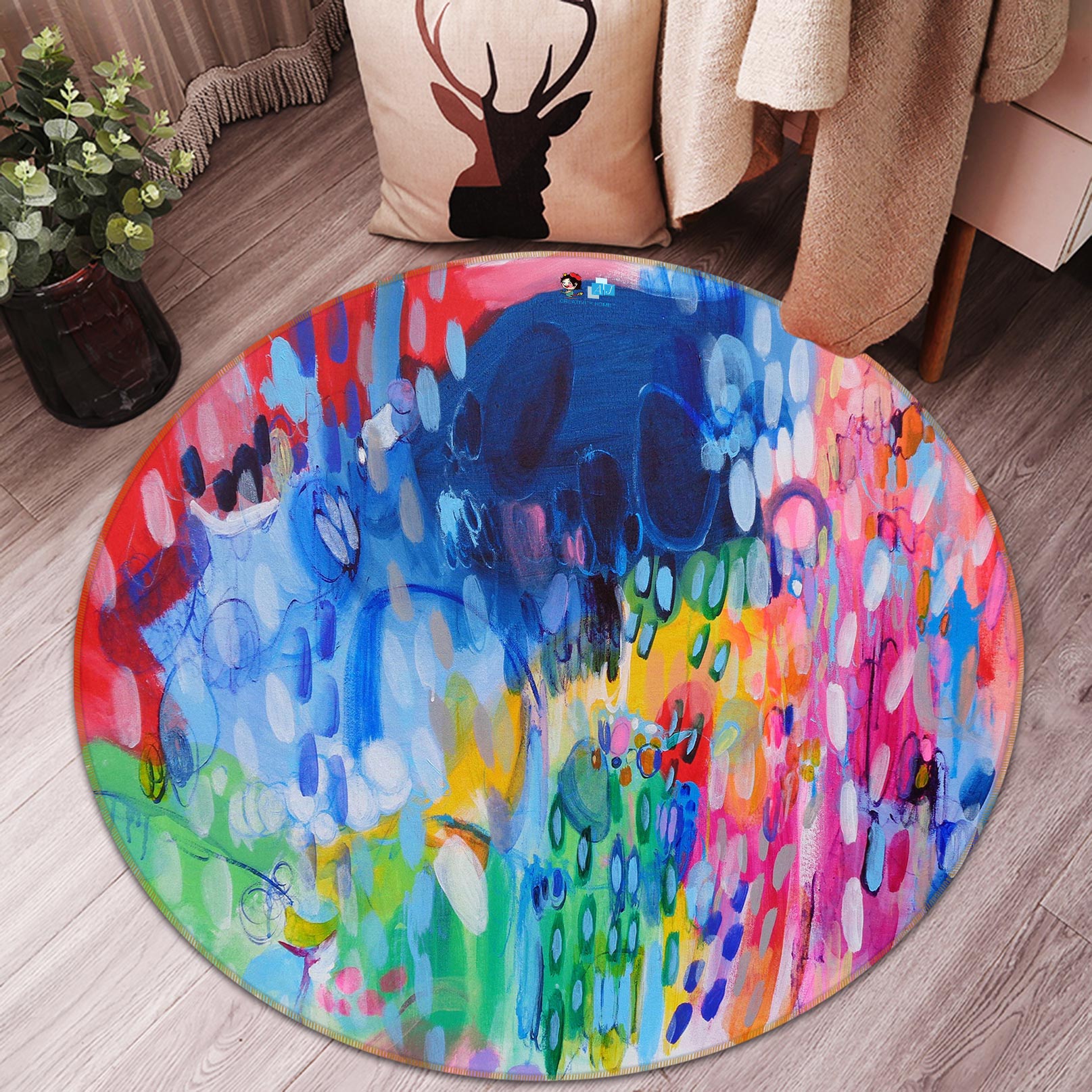 3D Color Painting 1440 Misako Chida Rug Round Non Slip Rug Mat