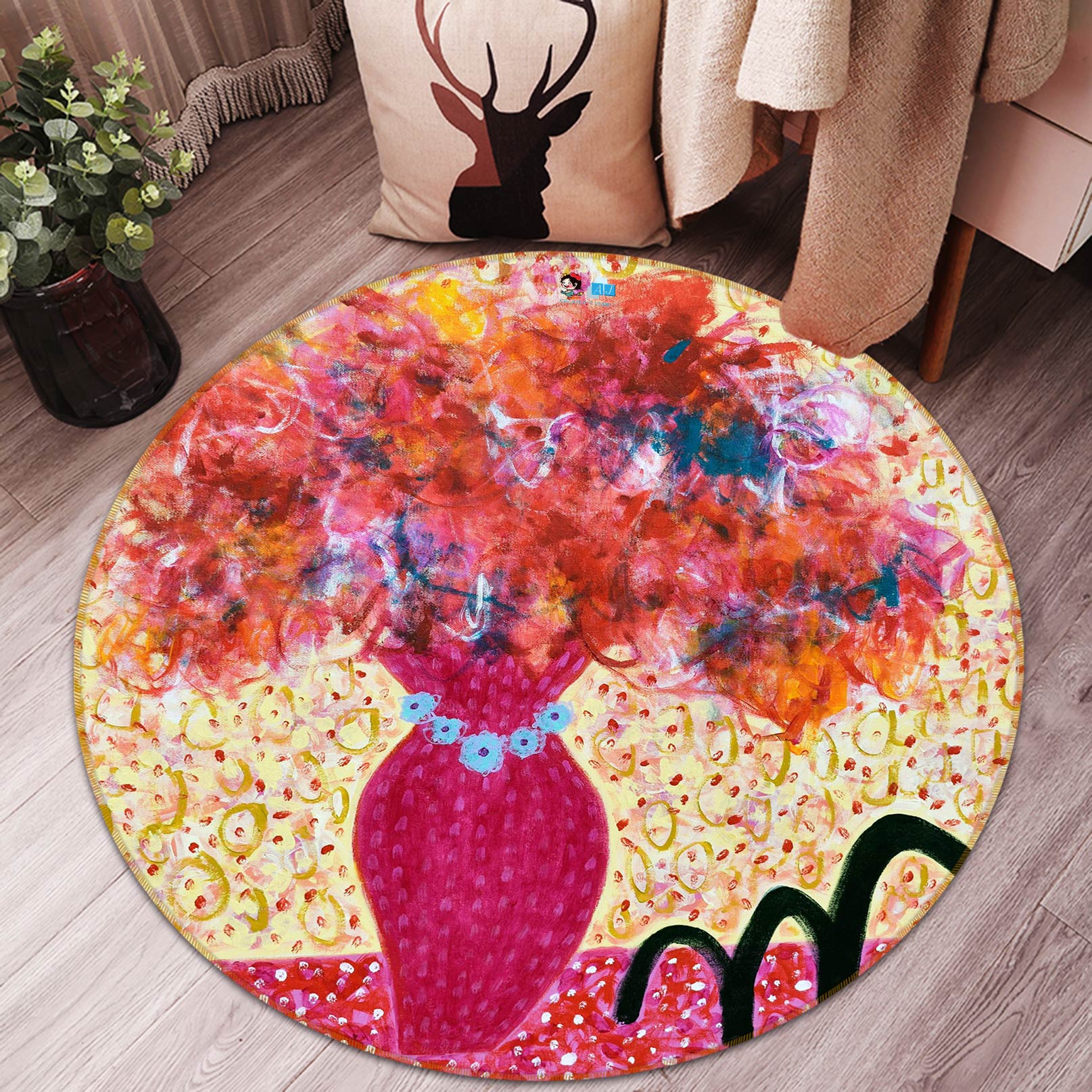 3D Red Flower Vase 1349 Misako Chida Rug Round Non Slip Rug Mat