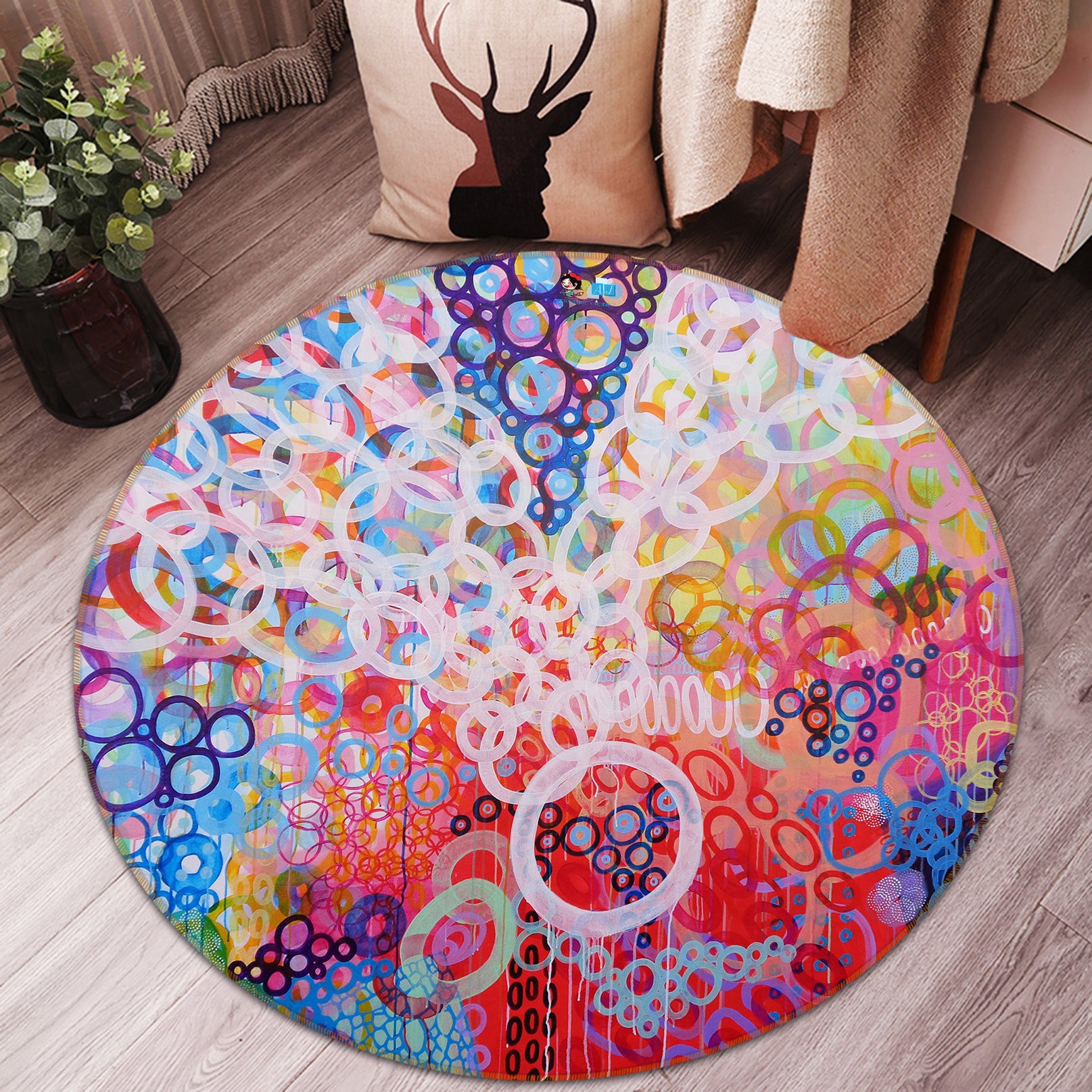 3D Cute Circle 1335 Misako Chida Rug Round Non Slip Rug Mat