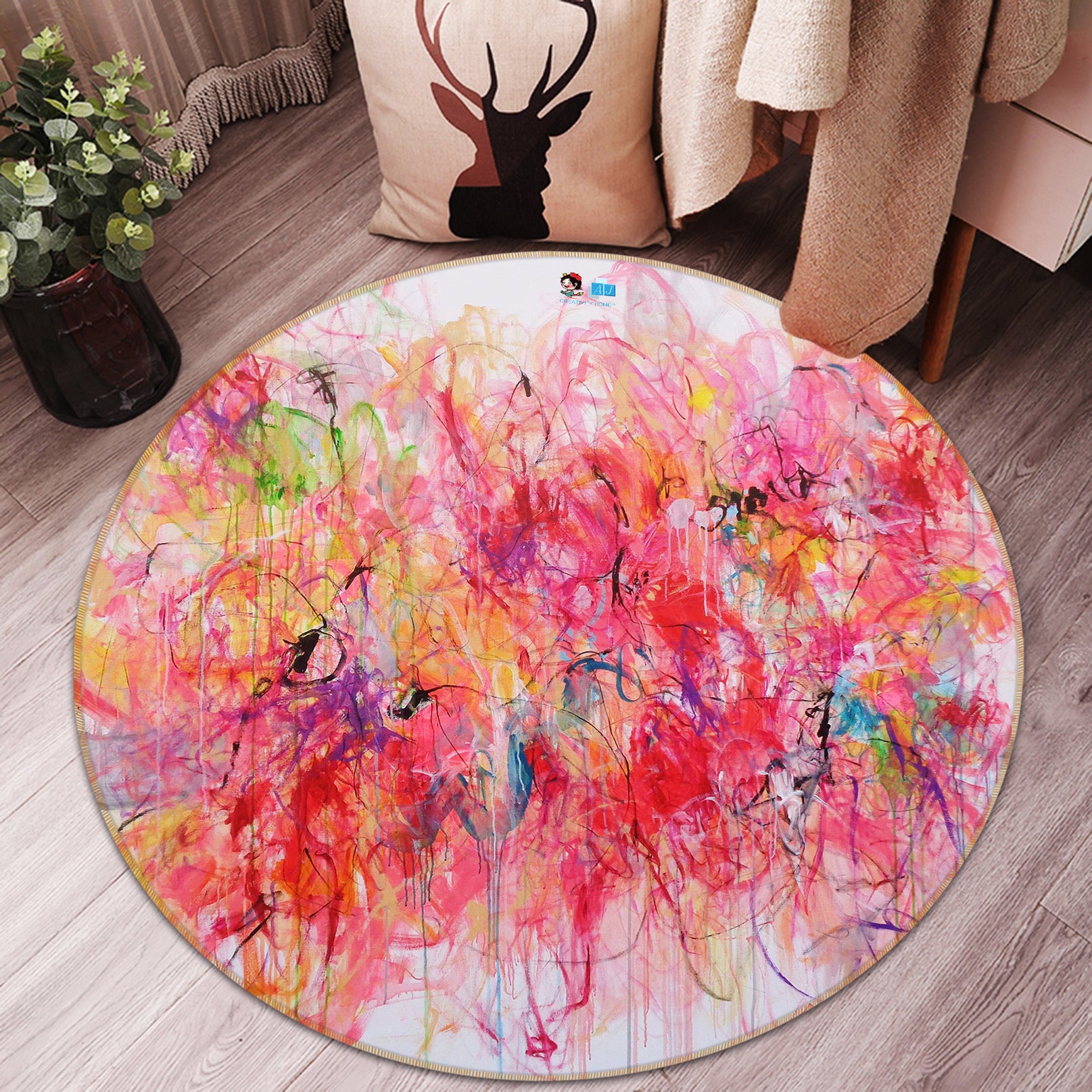 3D Messy Pink 1326 Misako Chida Rug Round Non Slip Rug Mat