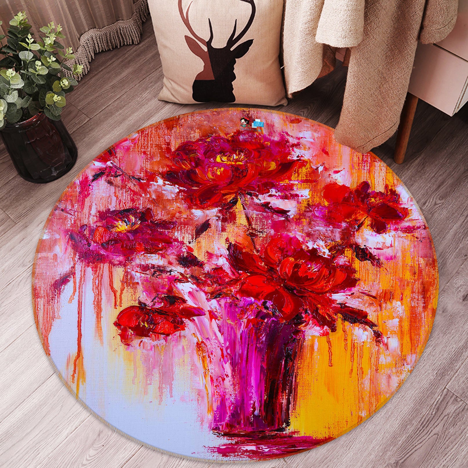 3D Flower Painting 721 Skromova Marina Rug Round Non Slip Rug Mat